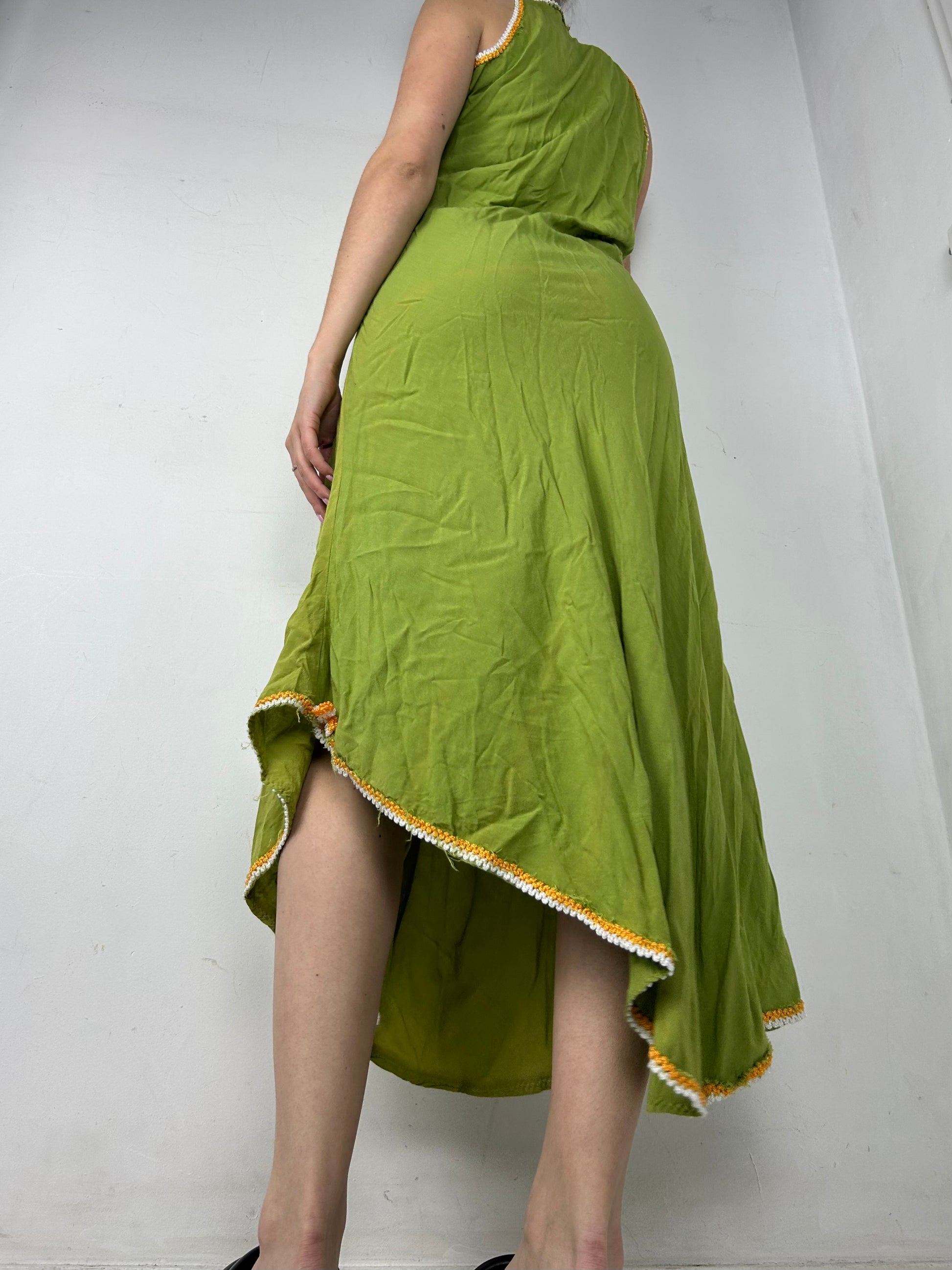 Green embroidered summer maxi dress (S/M)