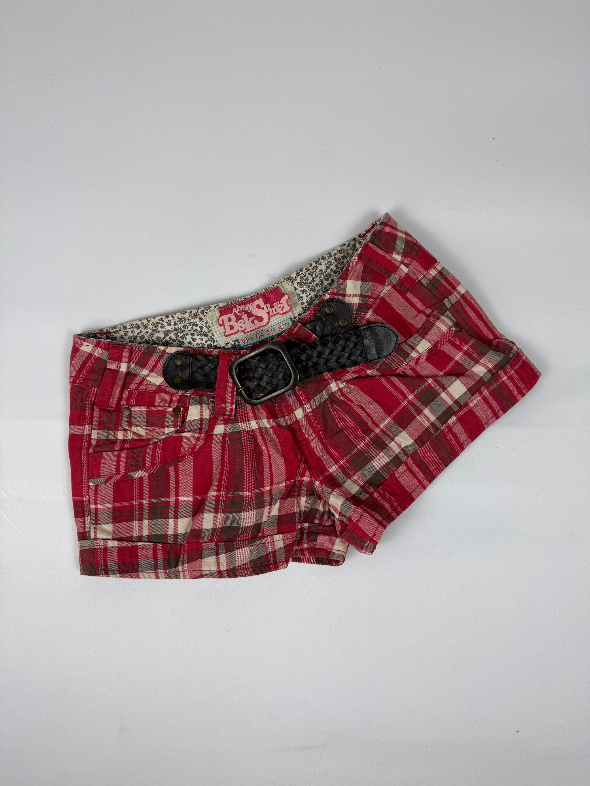 Red check print low rise mini short (XS)