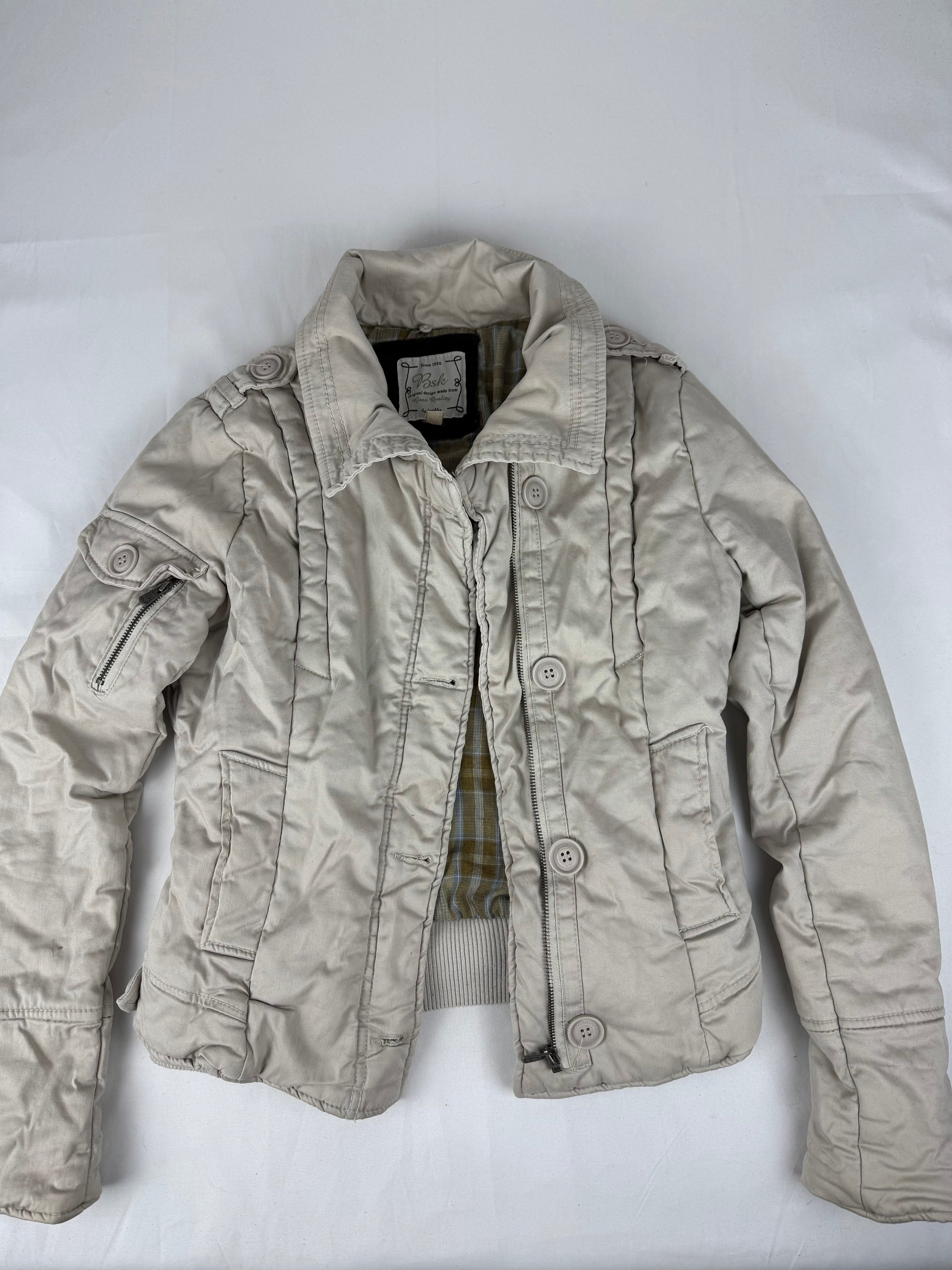Beige zip up biker jacket (S)