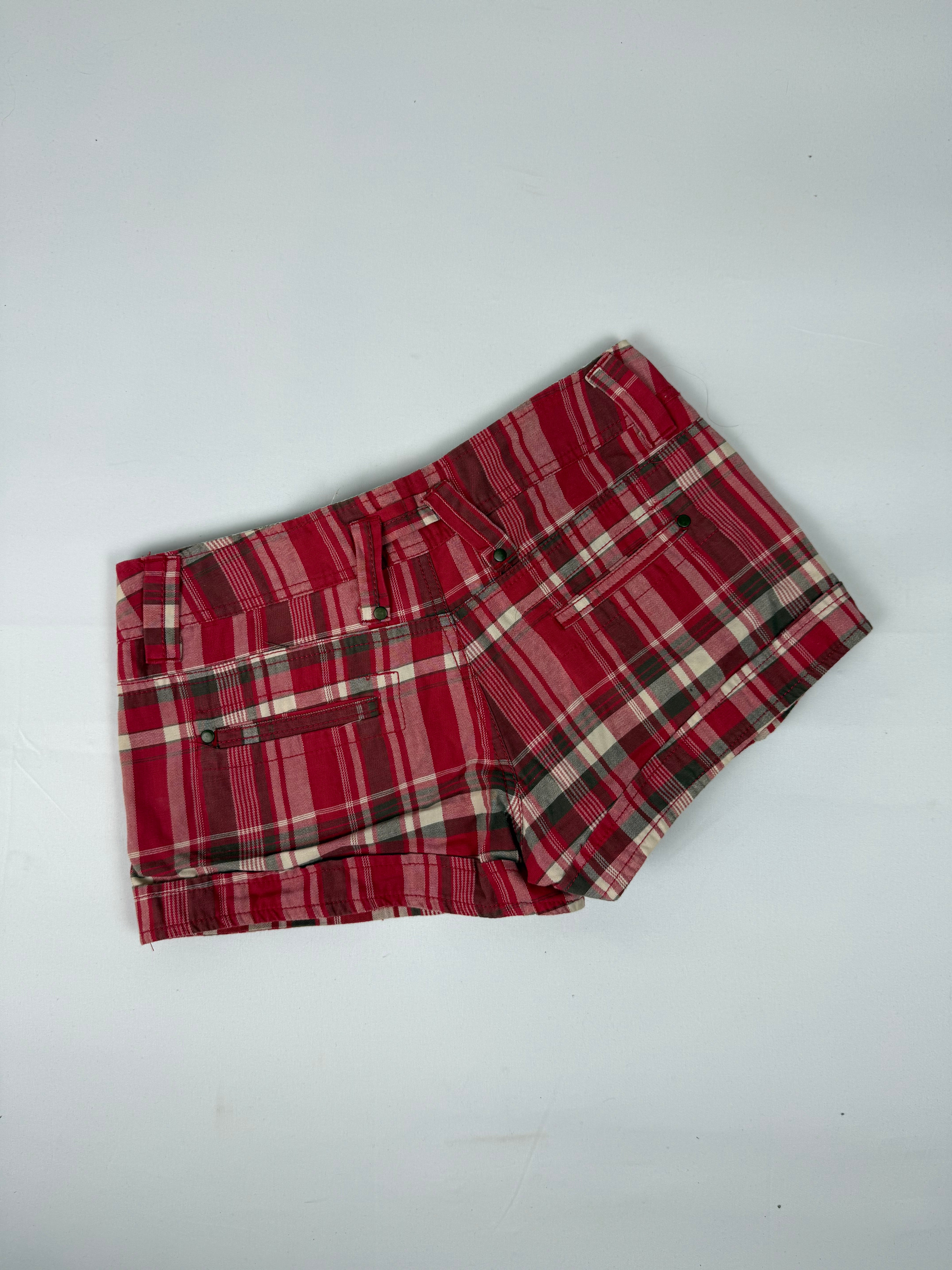 Red check print low rise mini short (XS)
