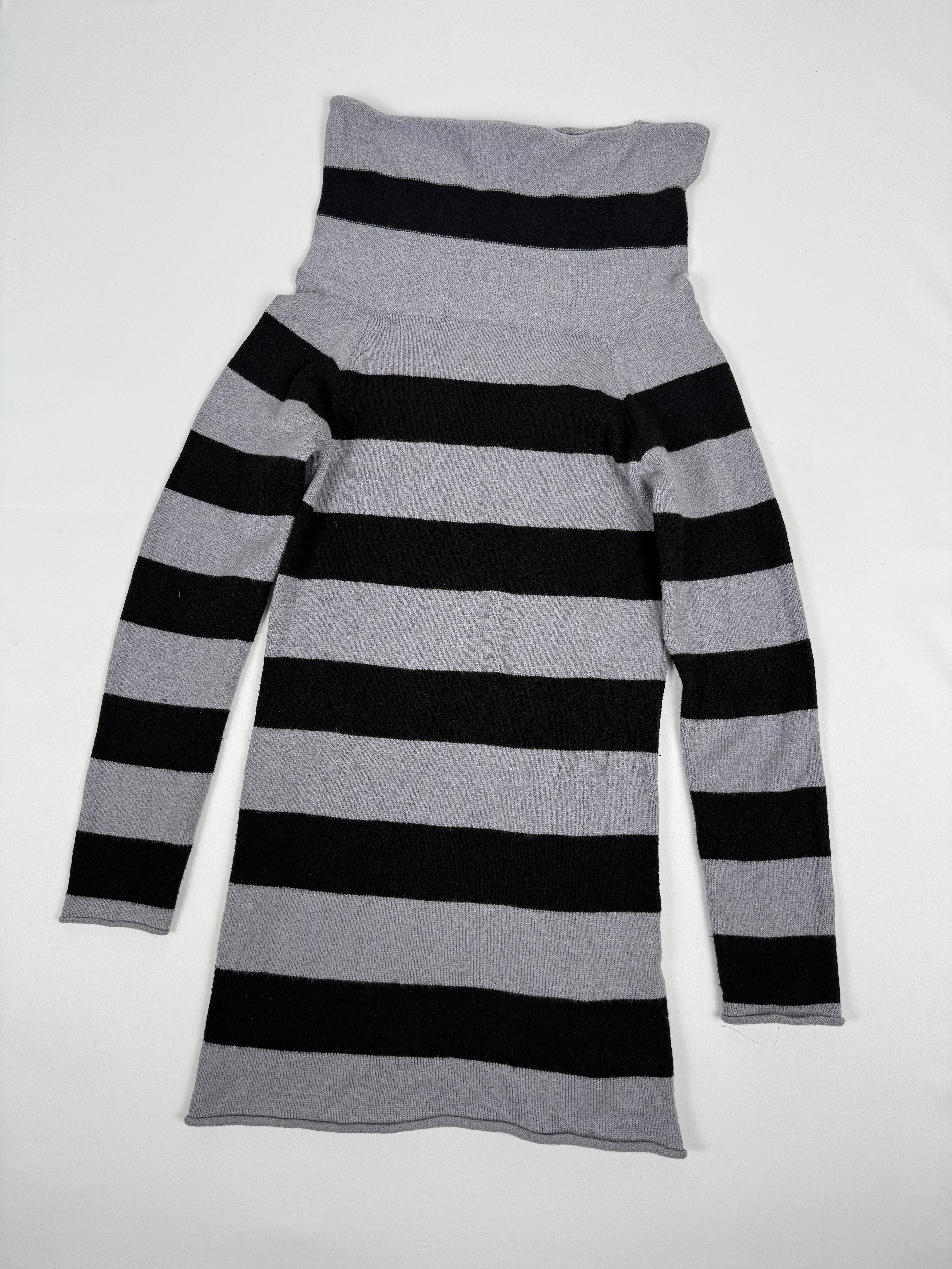 Grey & black striped bardot knit mini dress (M)