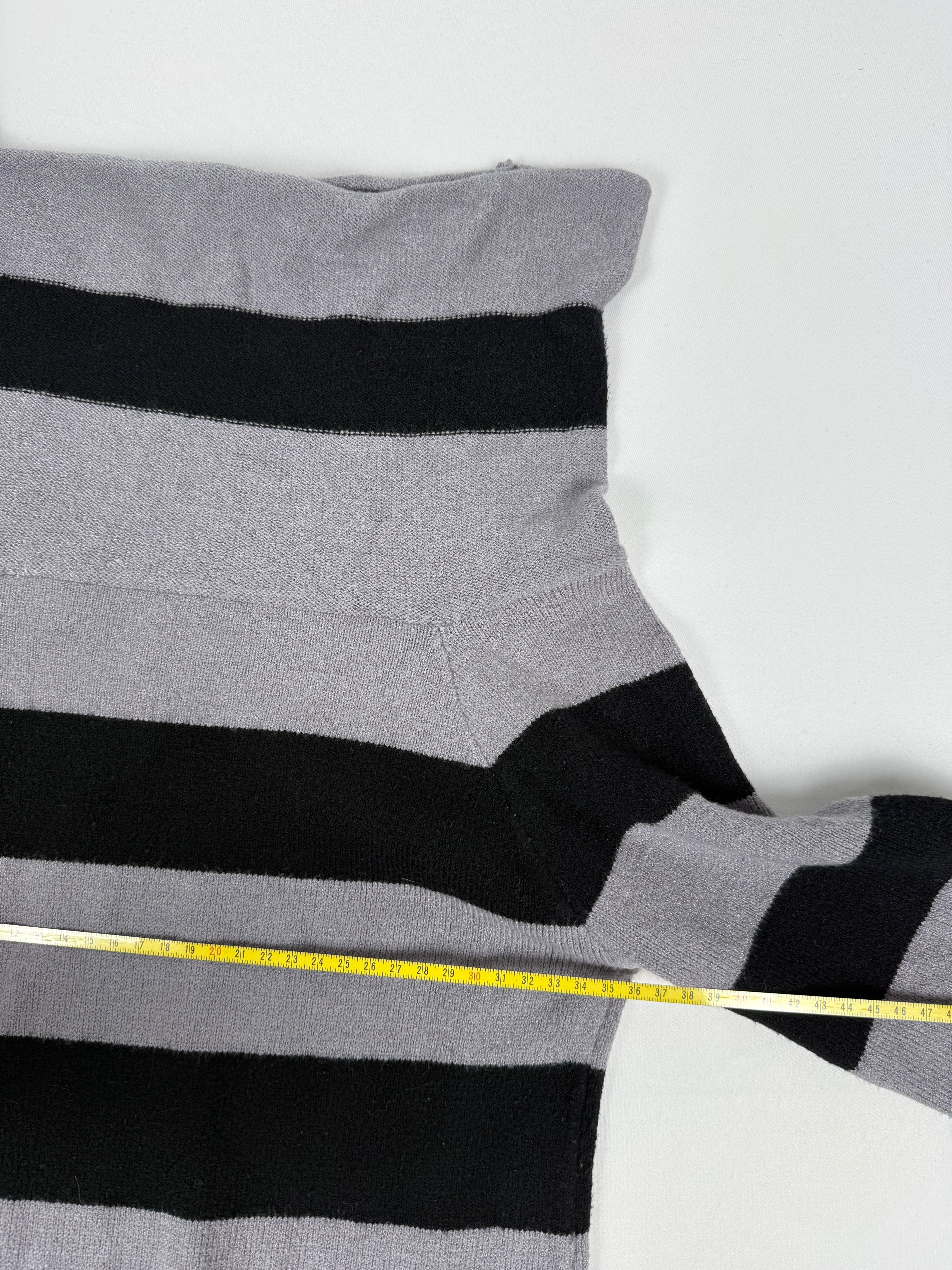 Grey & black striped bardot knit mini dress (M)