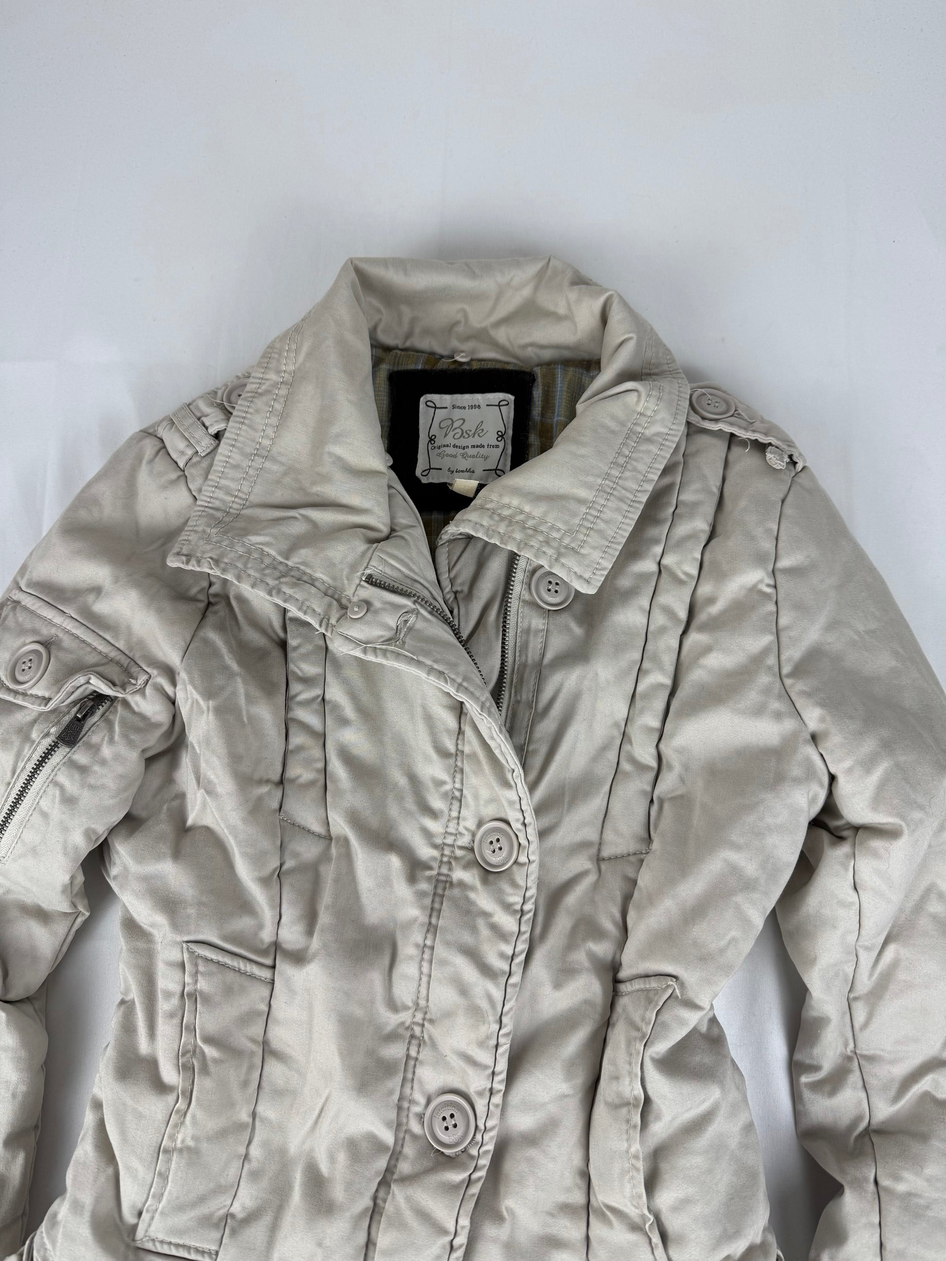 Beige zip up biker jacket (S)