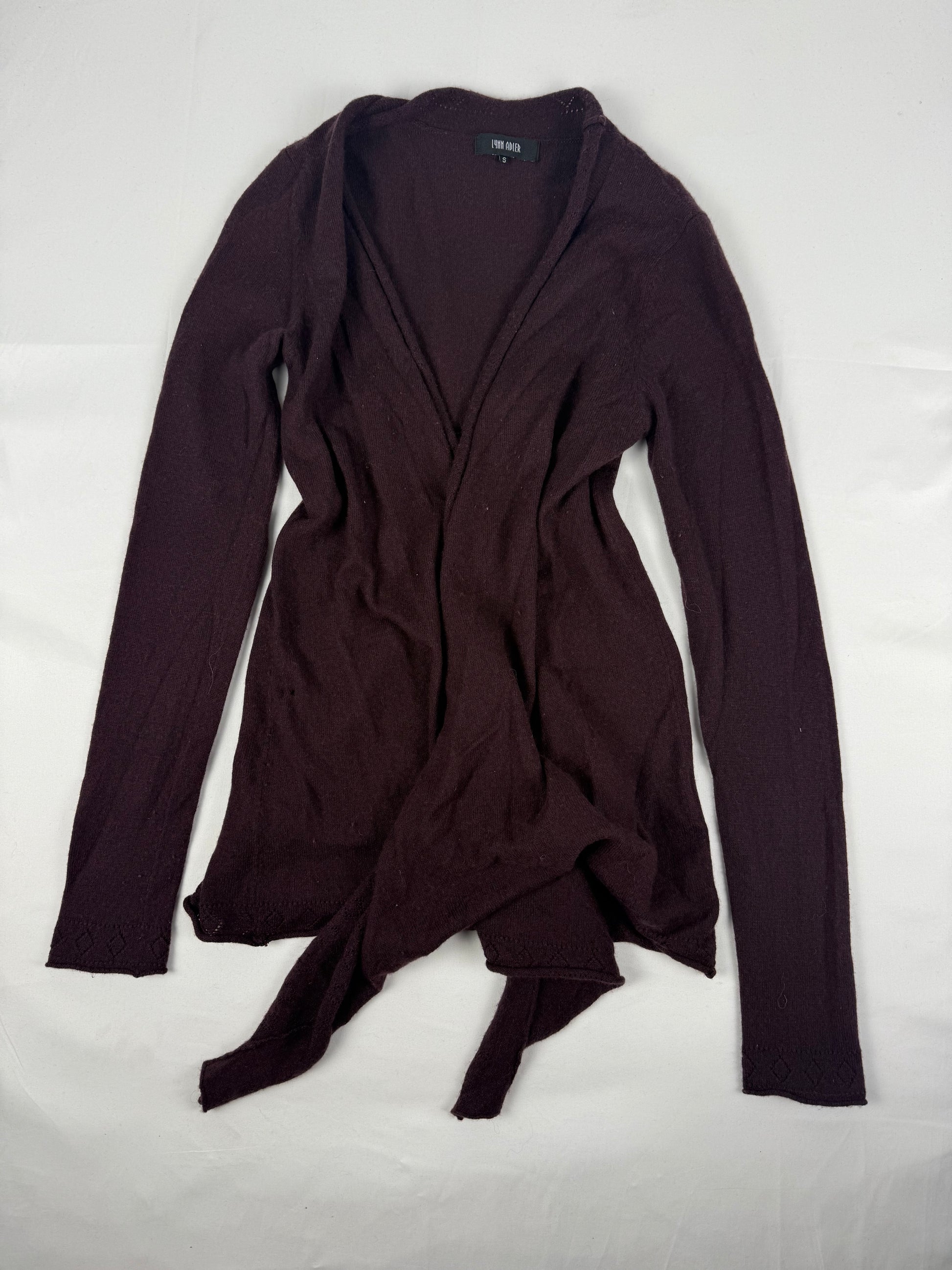 Brown 100% wool & cashmere tight fit wrap cardigan jumper (S/M)