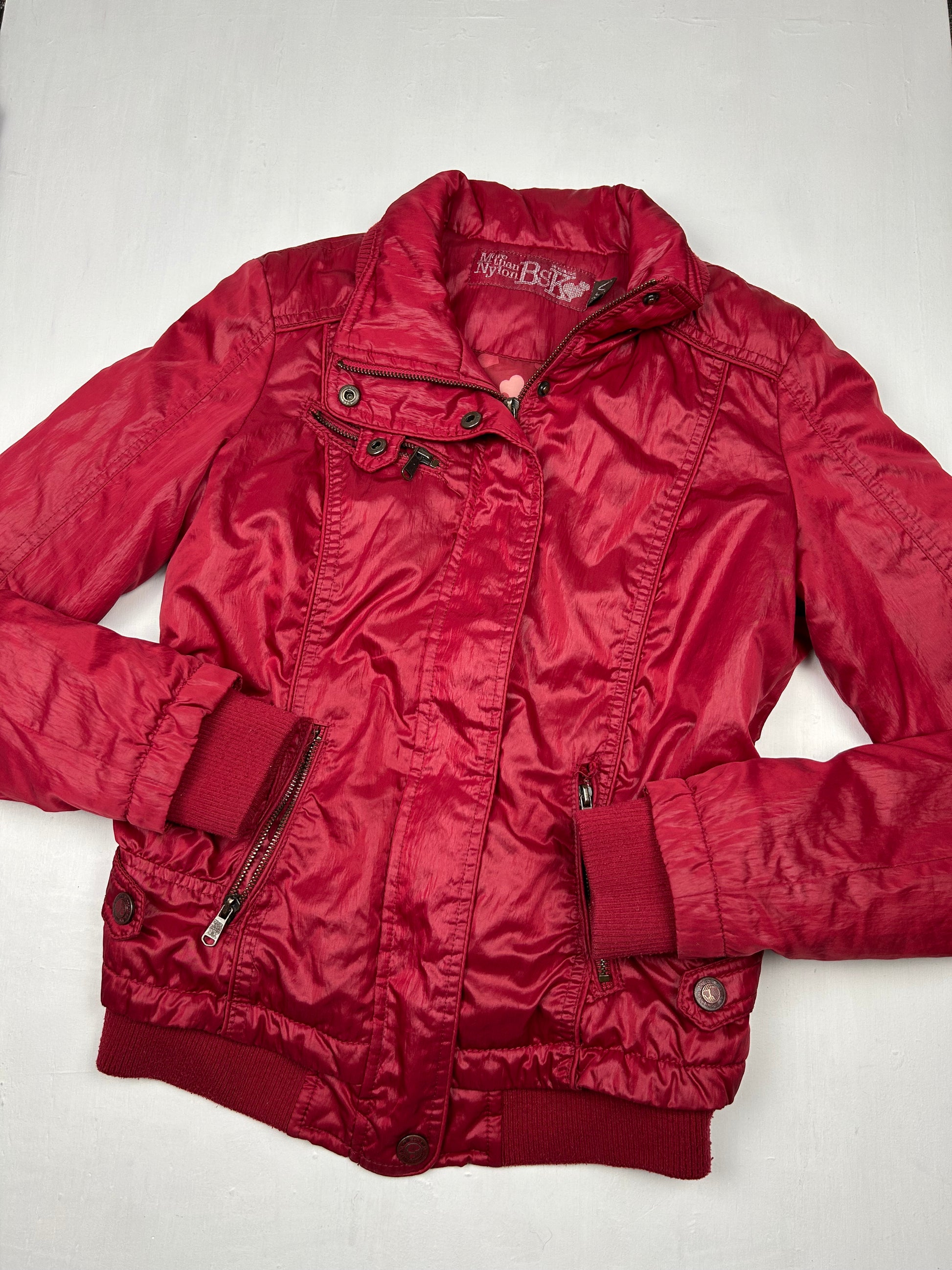 Red zip up biker jacket (S/M)