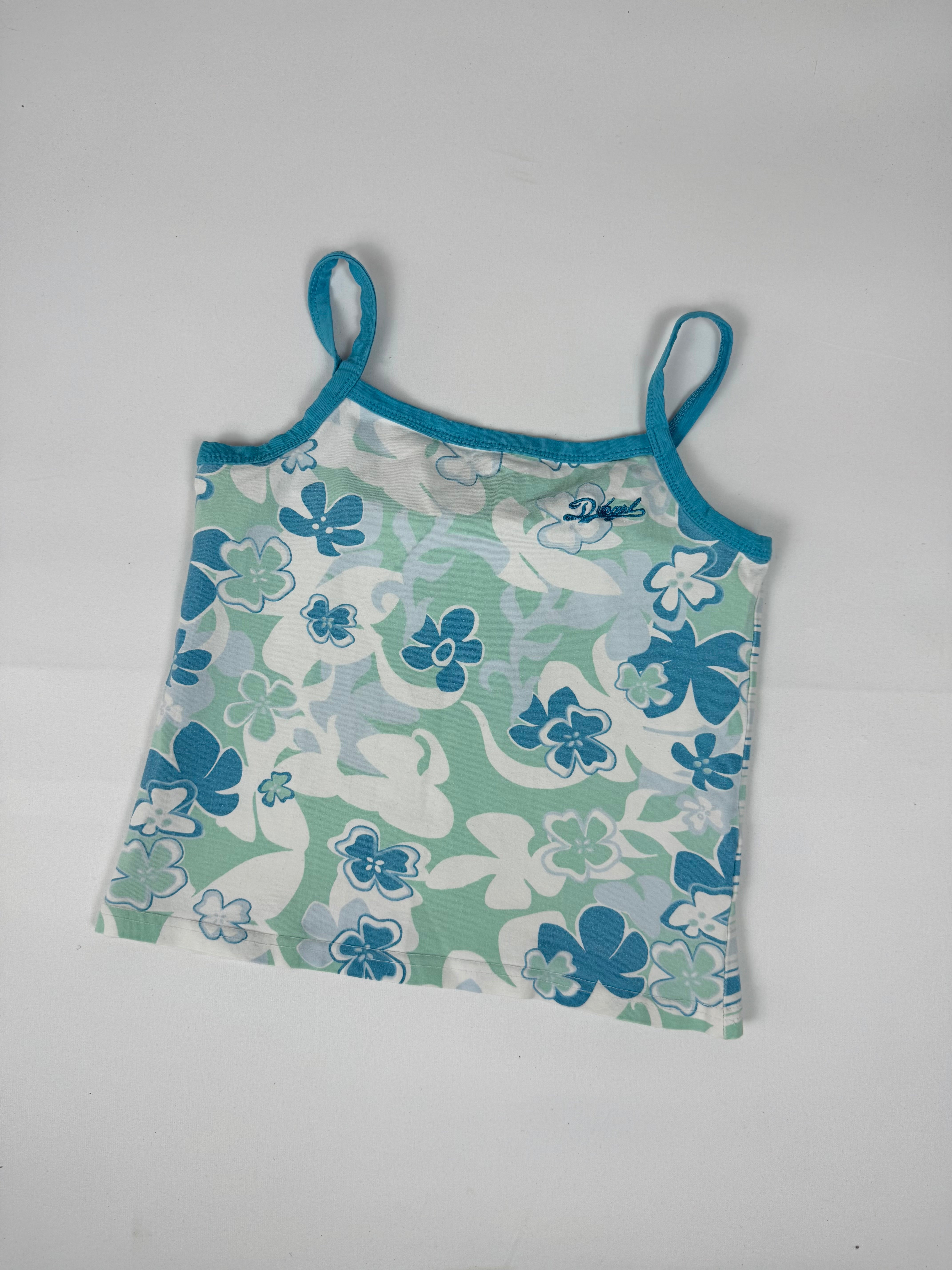 Blue stretchy floral top (XS)