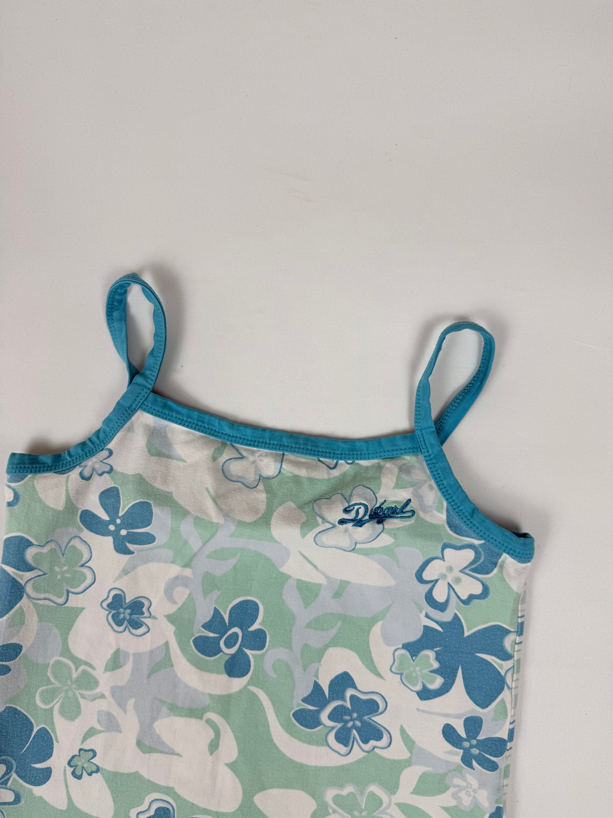 Blue stretchy floral top (XS)