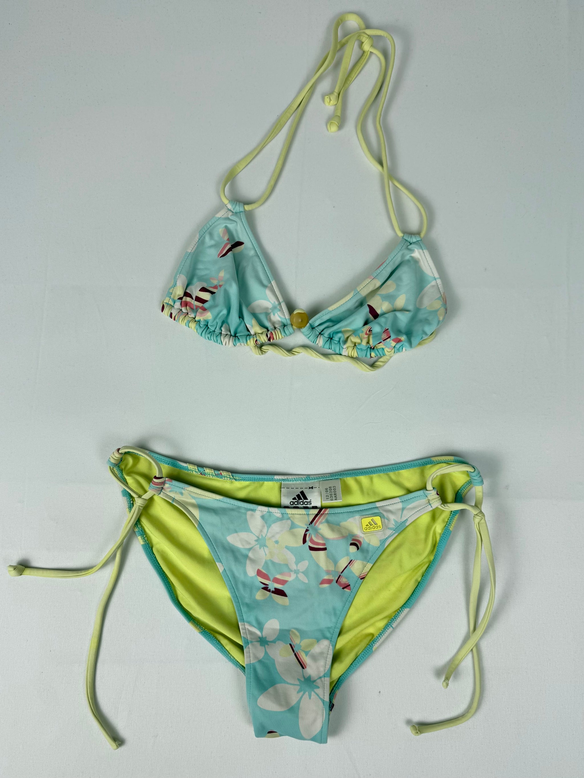 Baby blue floral low rise bikini set (M)