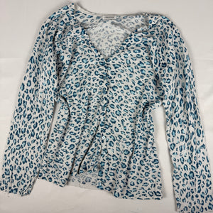White & blue panther print cardigan jumper (XL)