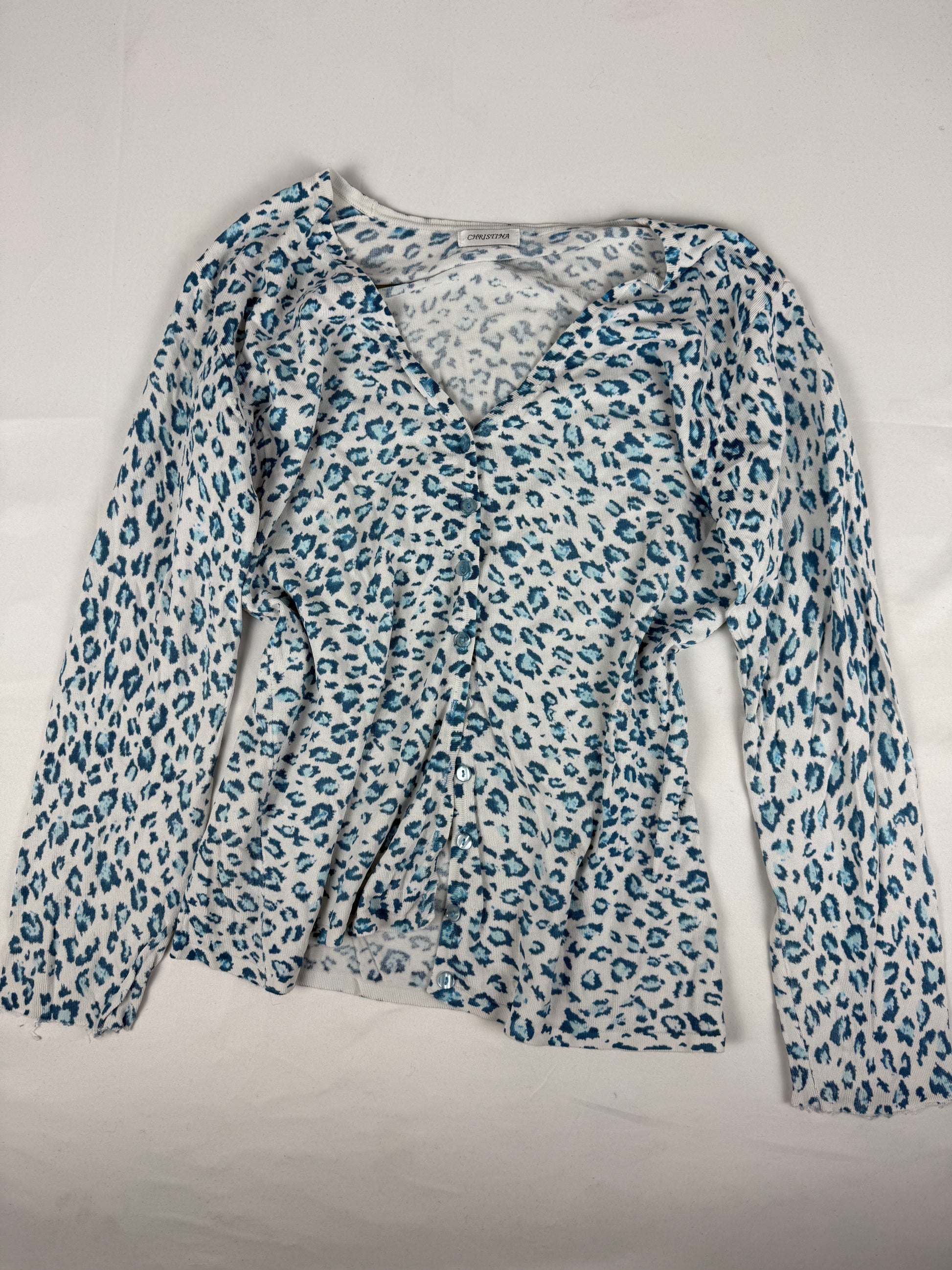 White & blue panther print cardigan jumper (XL)