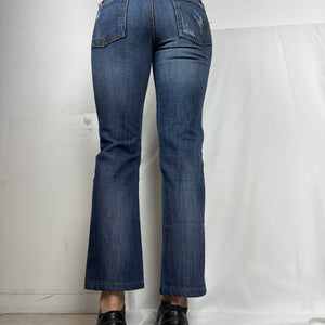 Blue denim low rise straight legs pants (S)