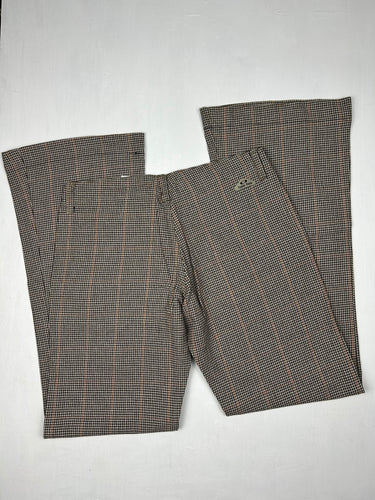 Brown low waist flare bootcut check print office pants (M)