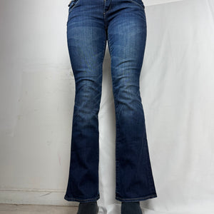 Navy denim low rise flare pants (S)