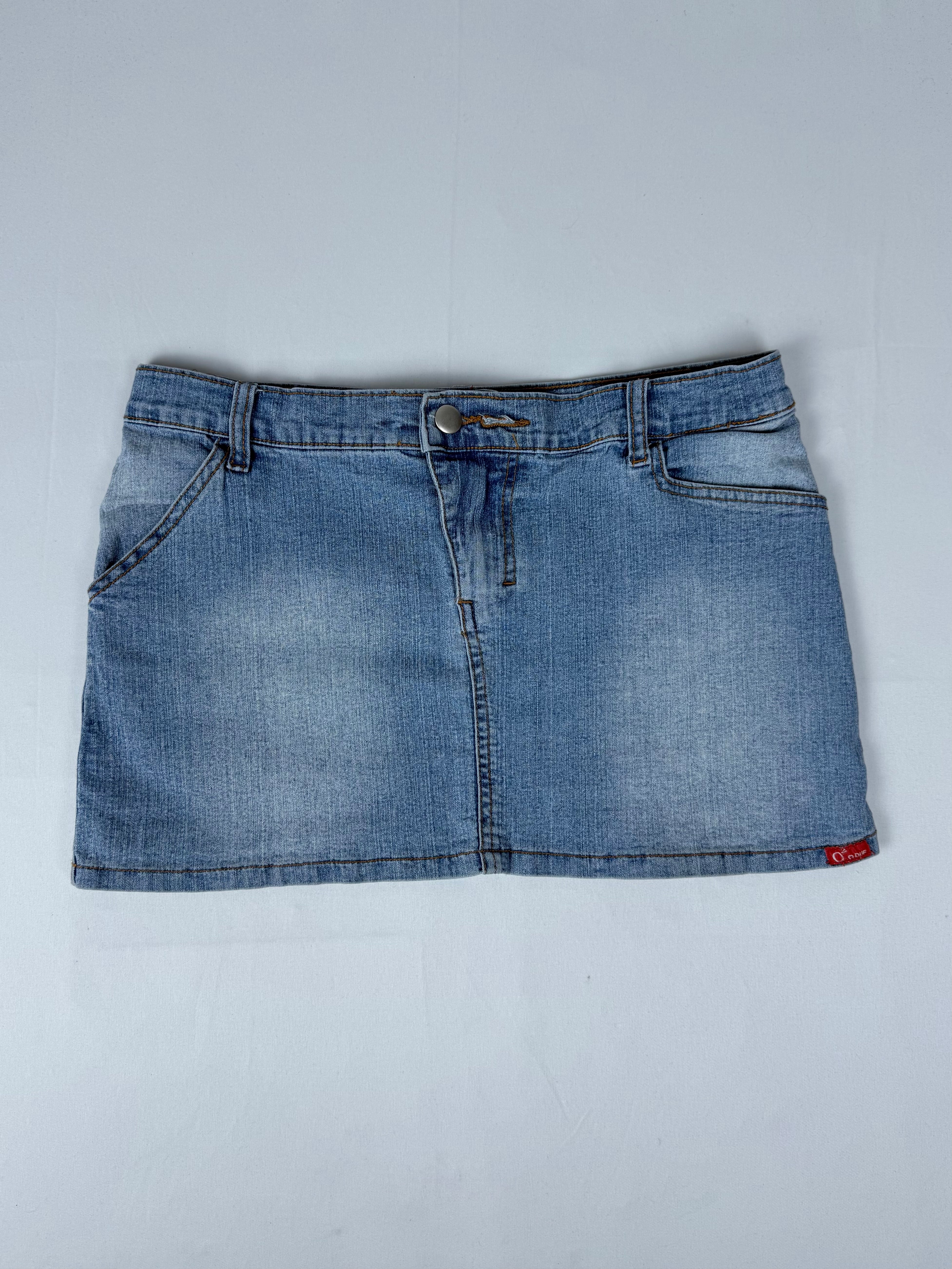Blue denim low rise mini skirt (S)