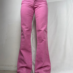 Pink velvet ribbed low rise flare bootcut pants (S/M)