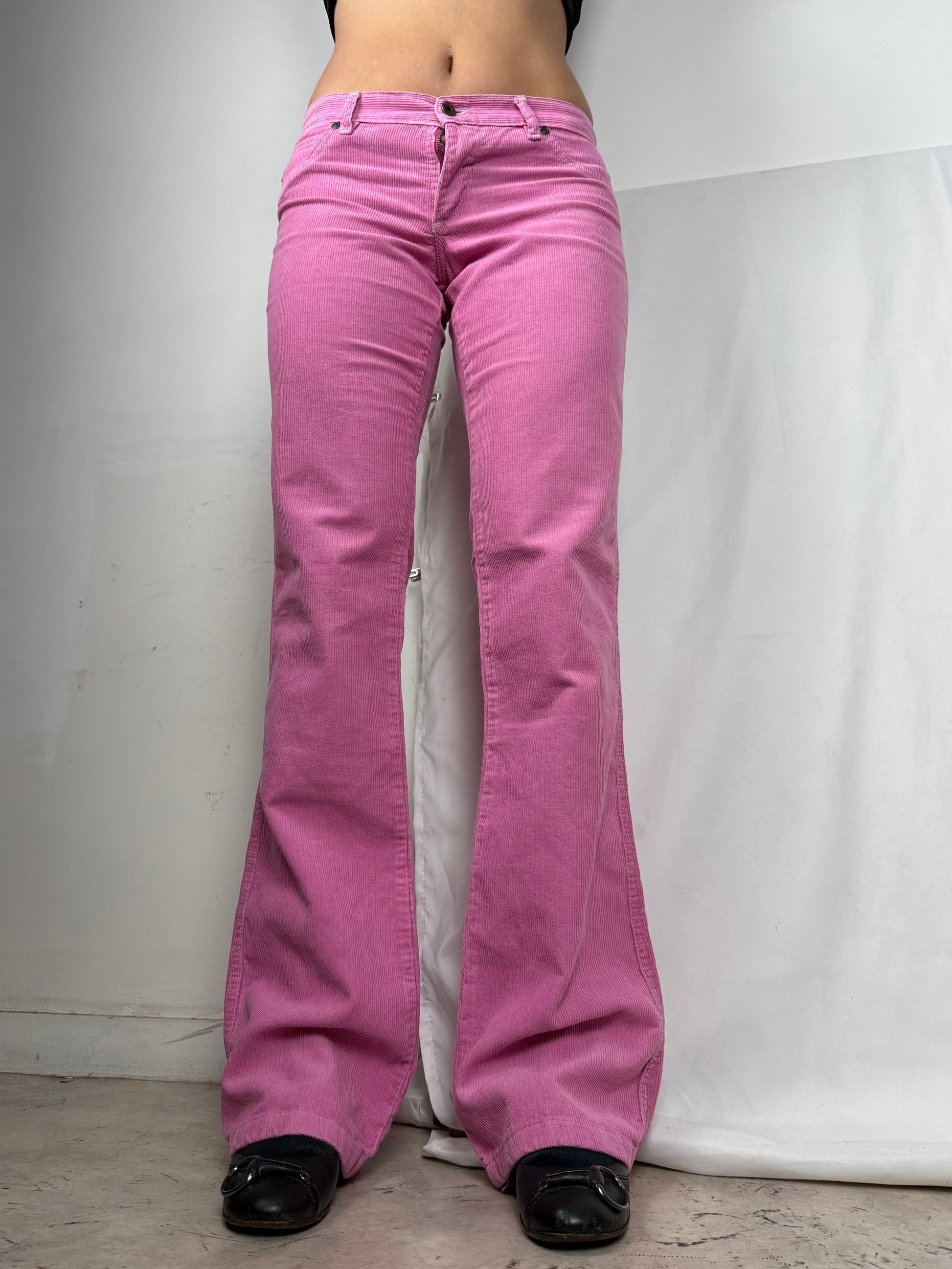 Pink velvet ribbed low rise flare bootcut pants (S/M)
