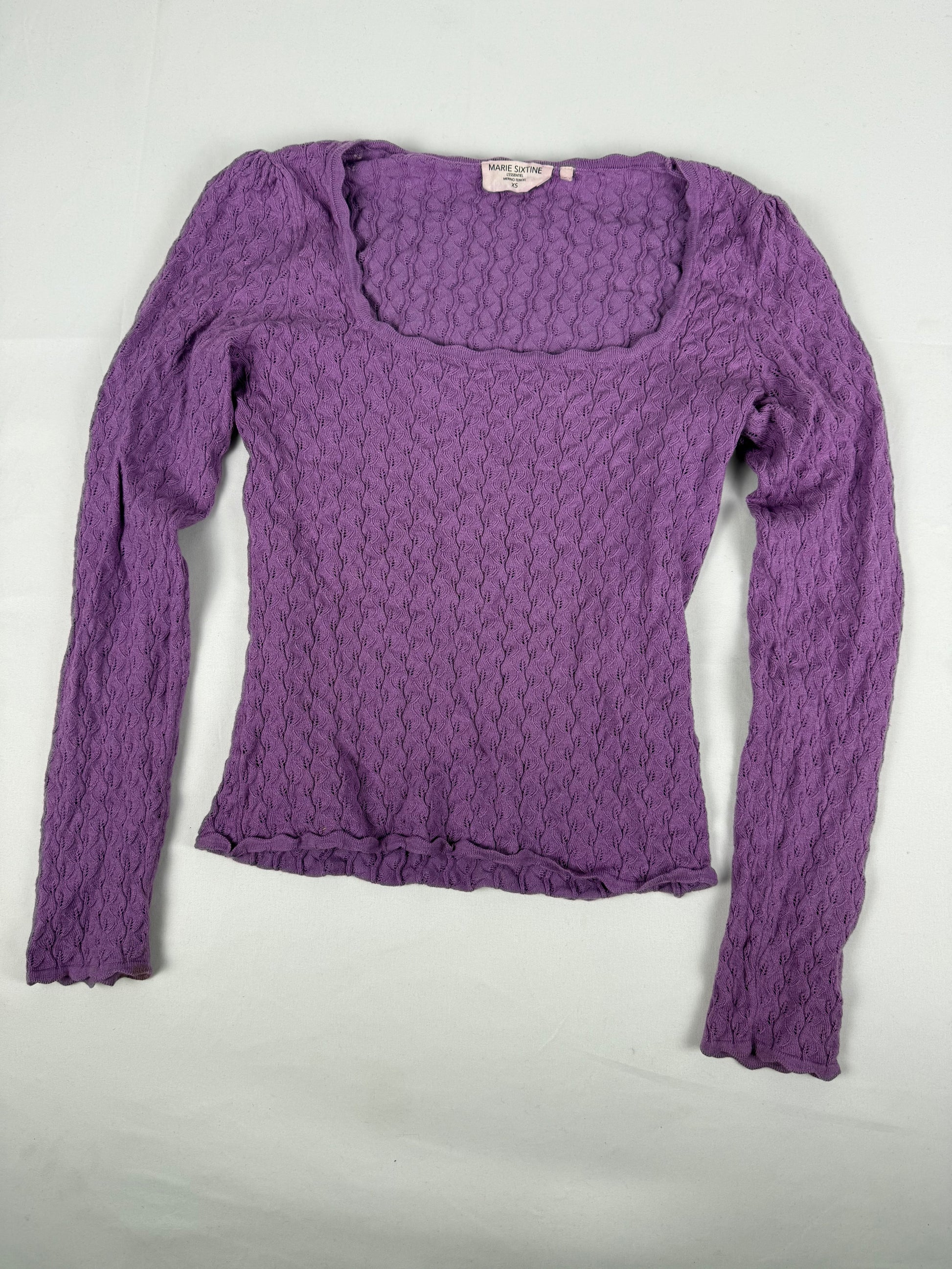 Purple lilac square neck tight fit long sleeves top (S)