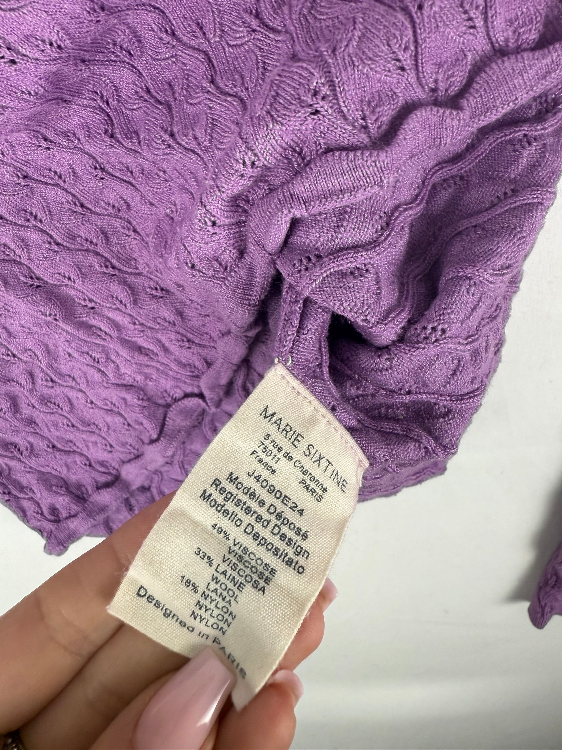 Purple lilac square neck tight fit long sleeves top (S)