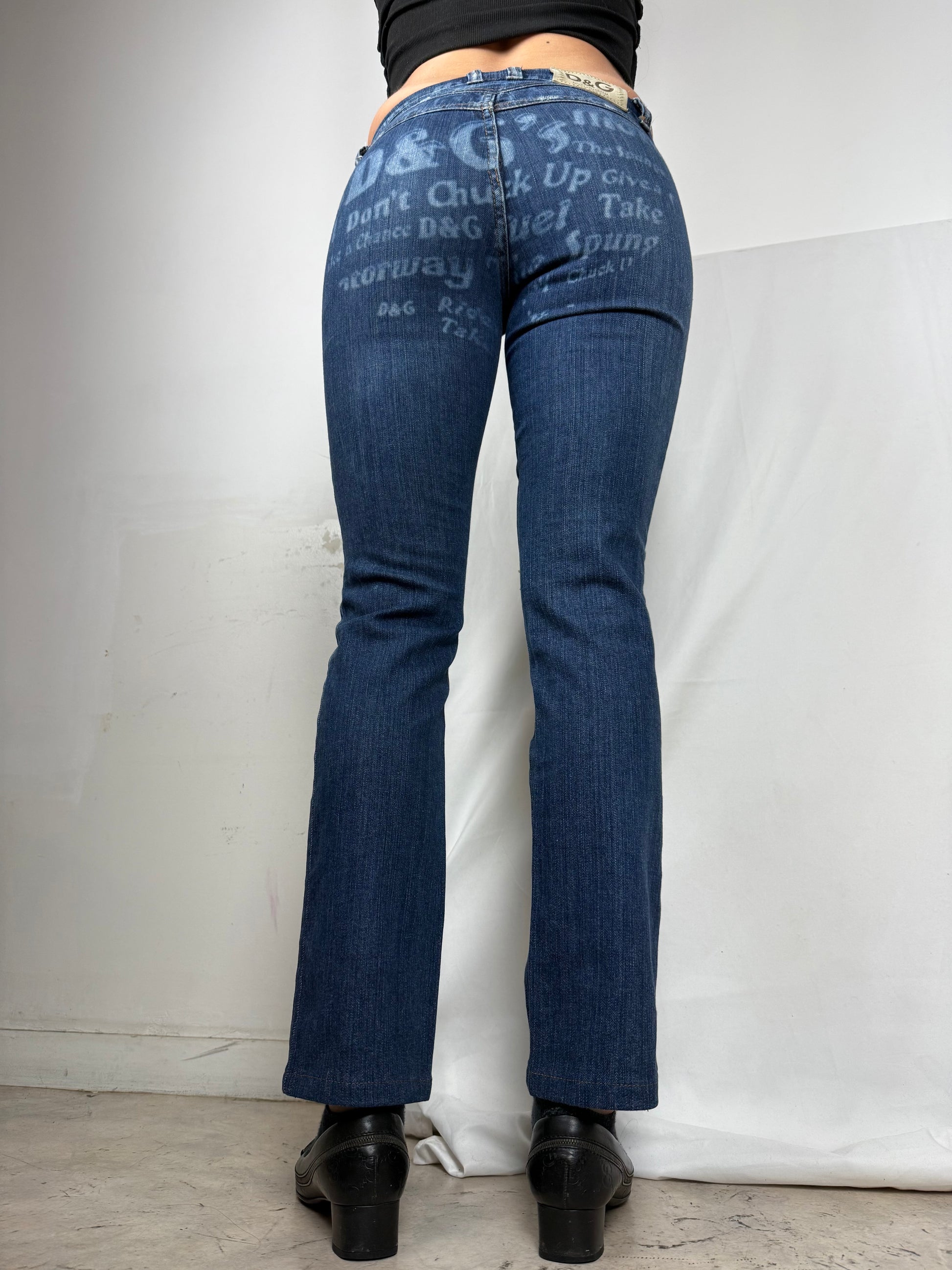Blue denim low rise bootcut pants (S)