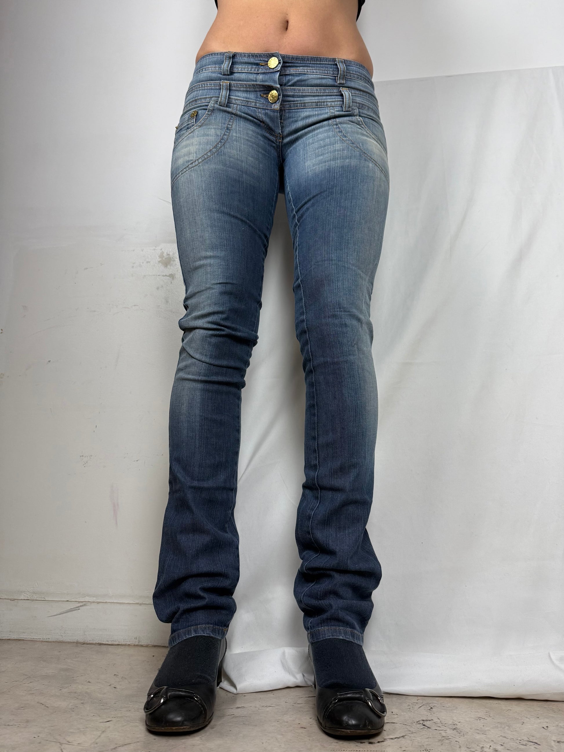 Blue low rise skinny pants (S)