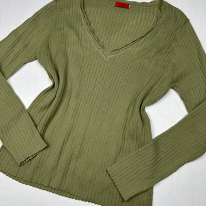 Khaki V neck ribbed jumper (M/L)