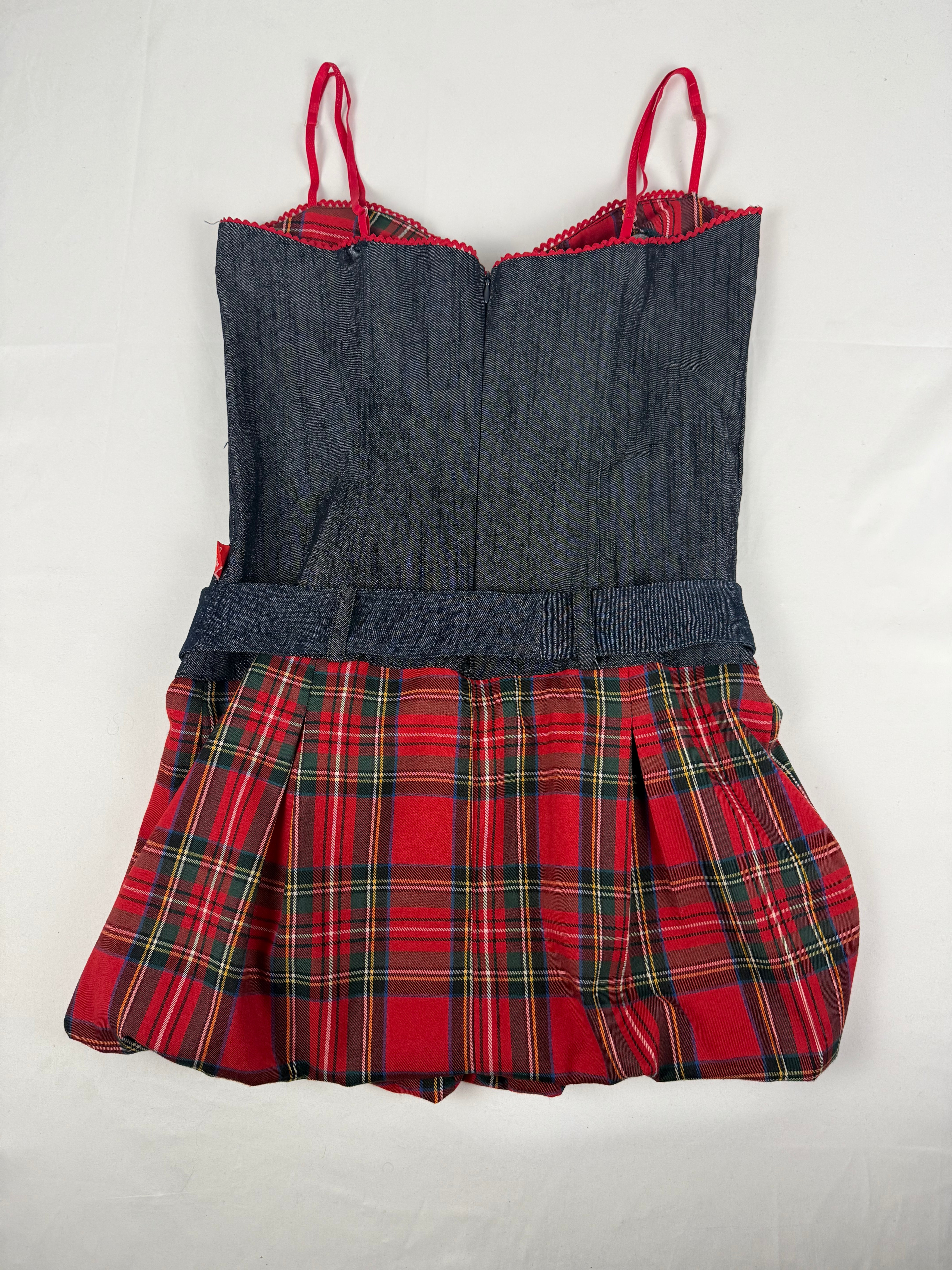 Denim red corse pleated mini dress (XL)