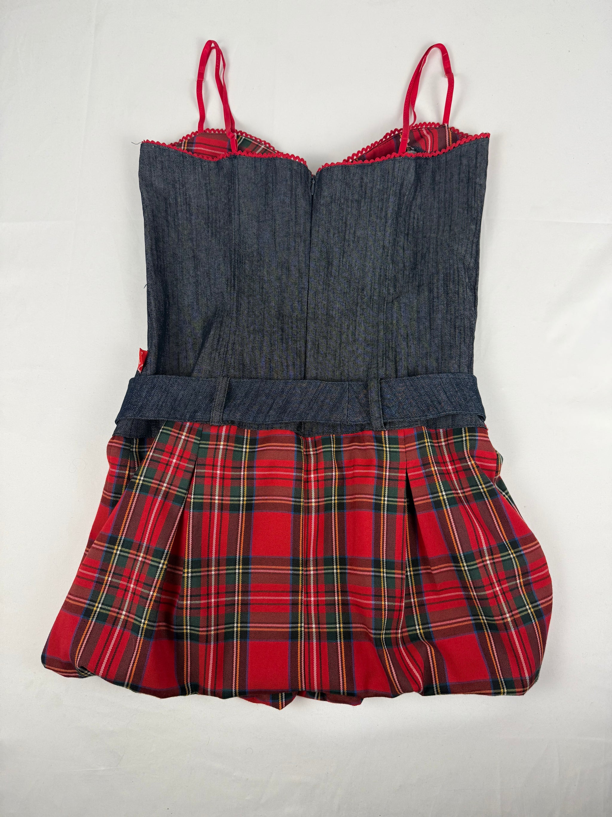 Denim red corse pleated mini dress (XL)