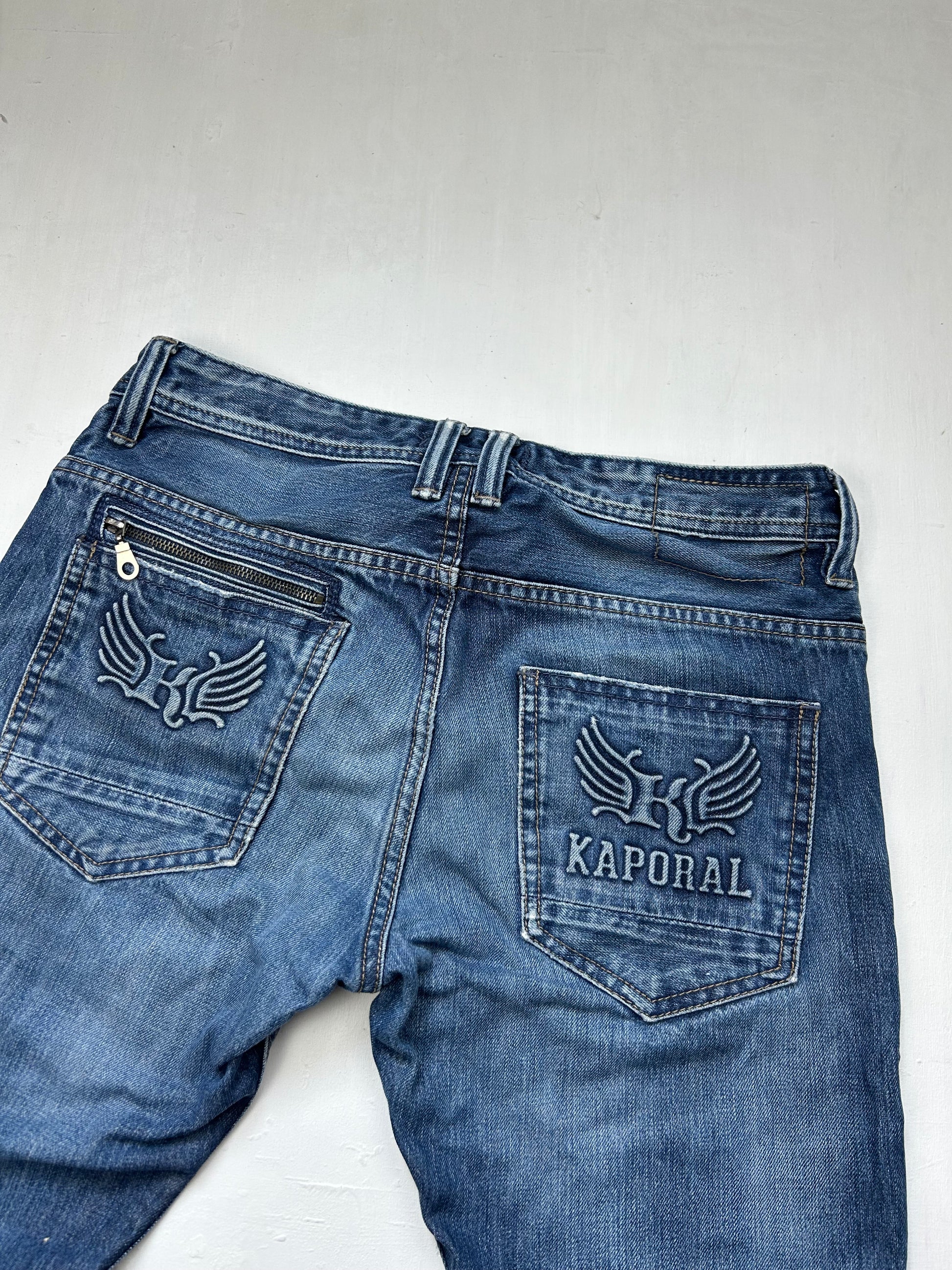 Blue denim low rise baggy denim pants (M/L)