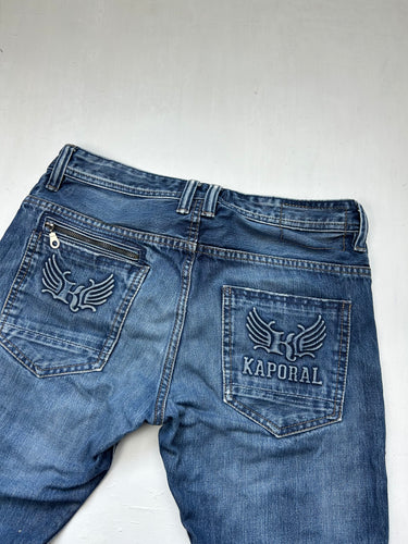 Blue denim low rise baggy denim pants (M/L)