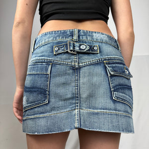 Blue low rise denim mini skirt (L)