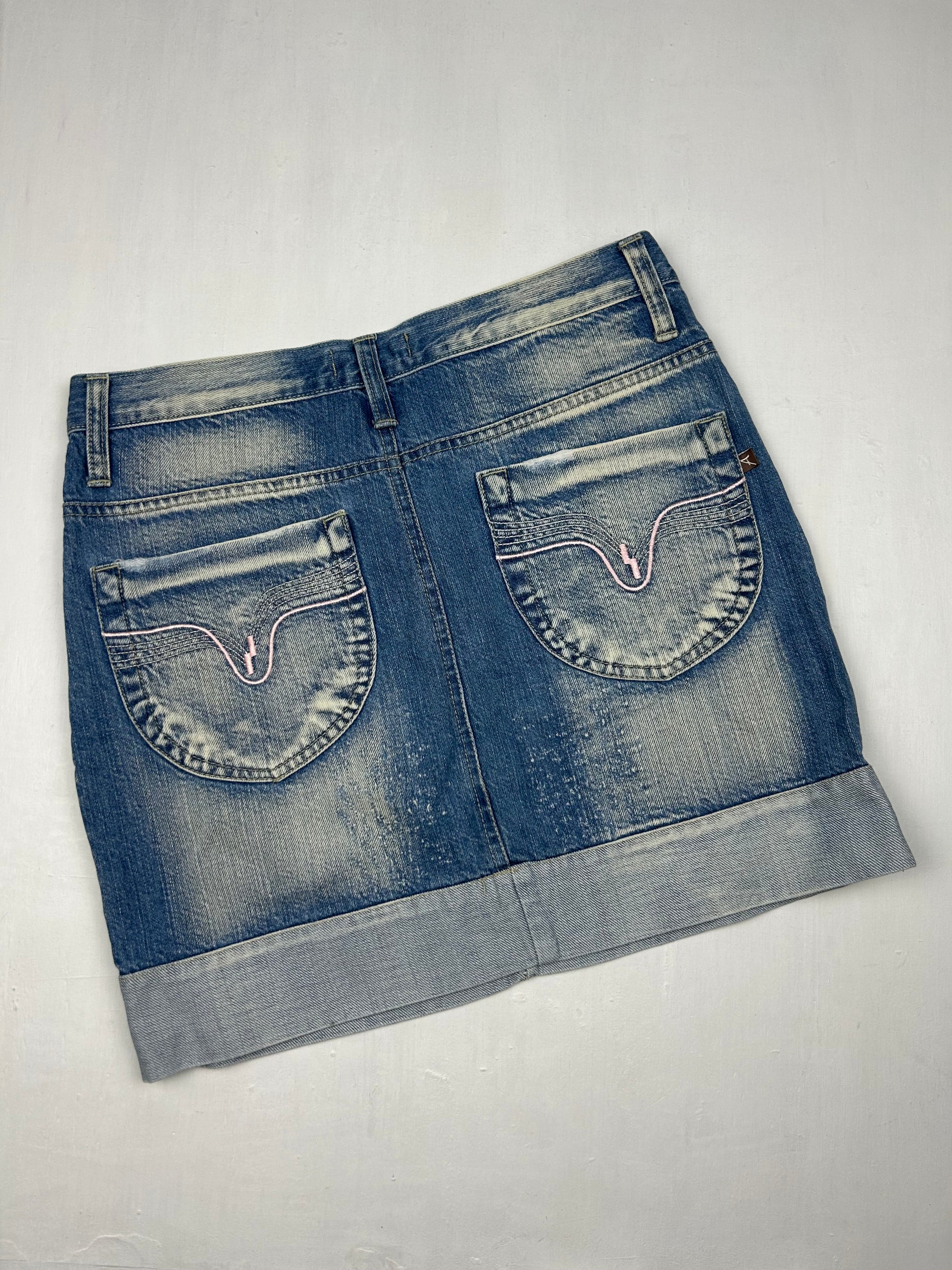 Blue denim low rise mini skirt (S)