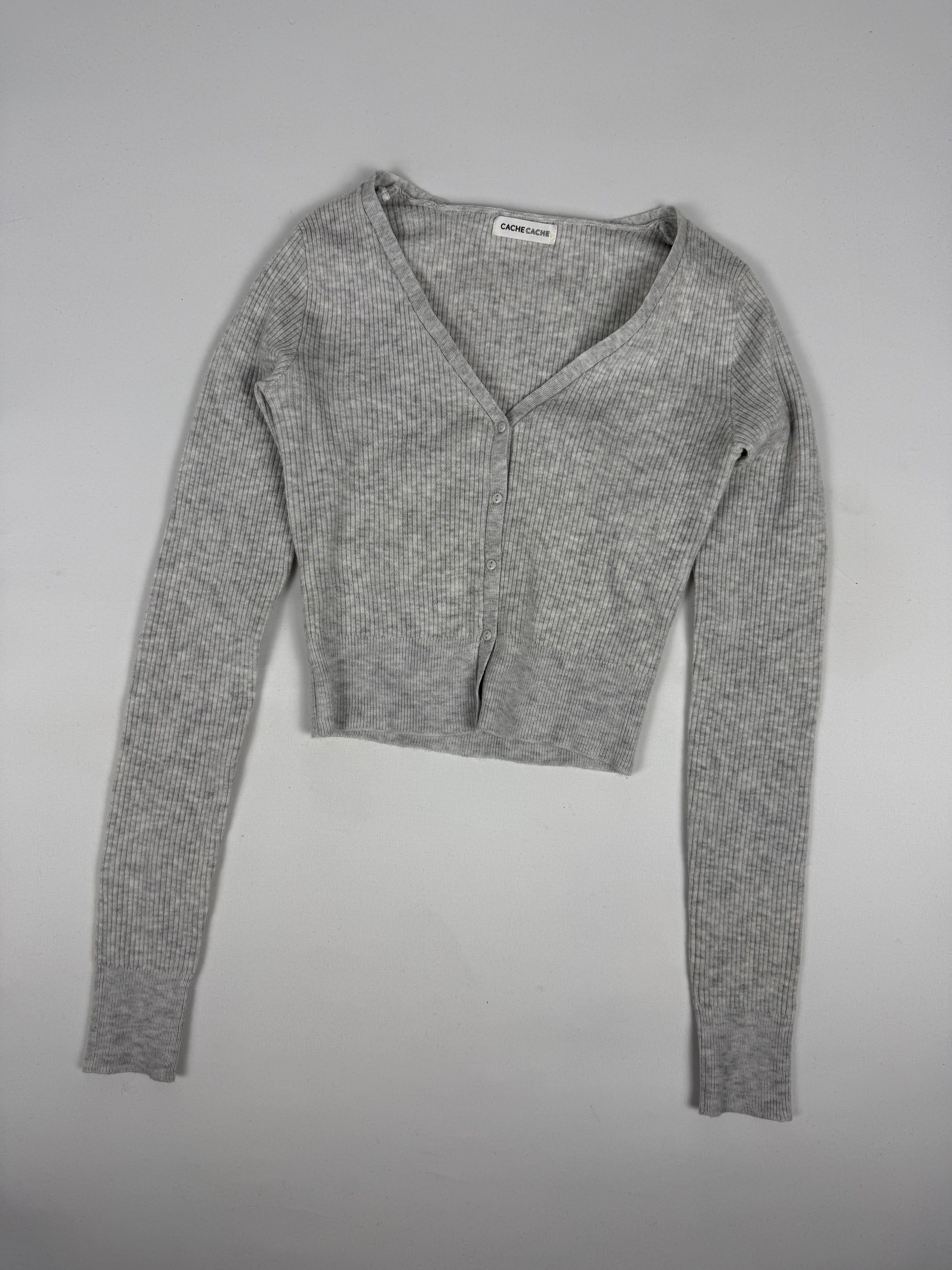 Grey super soft ribbed cardigan jumper (XS)