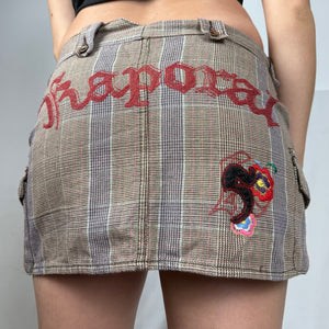 Beige check print low rise cargo mini skirt (S/M)