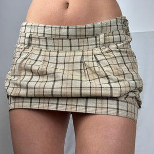 Brown check print low rise cotton mini skirt (M)