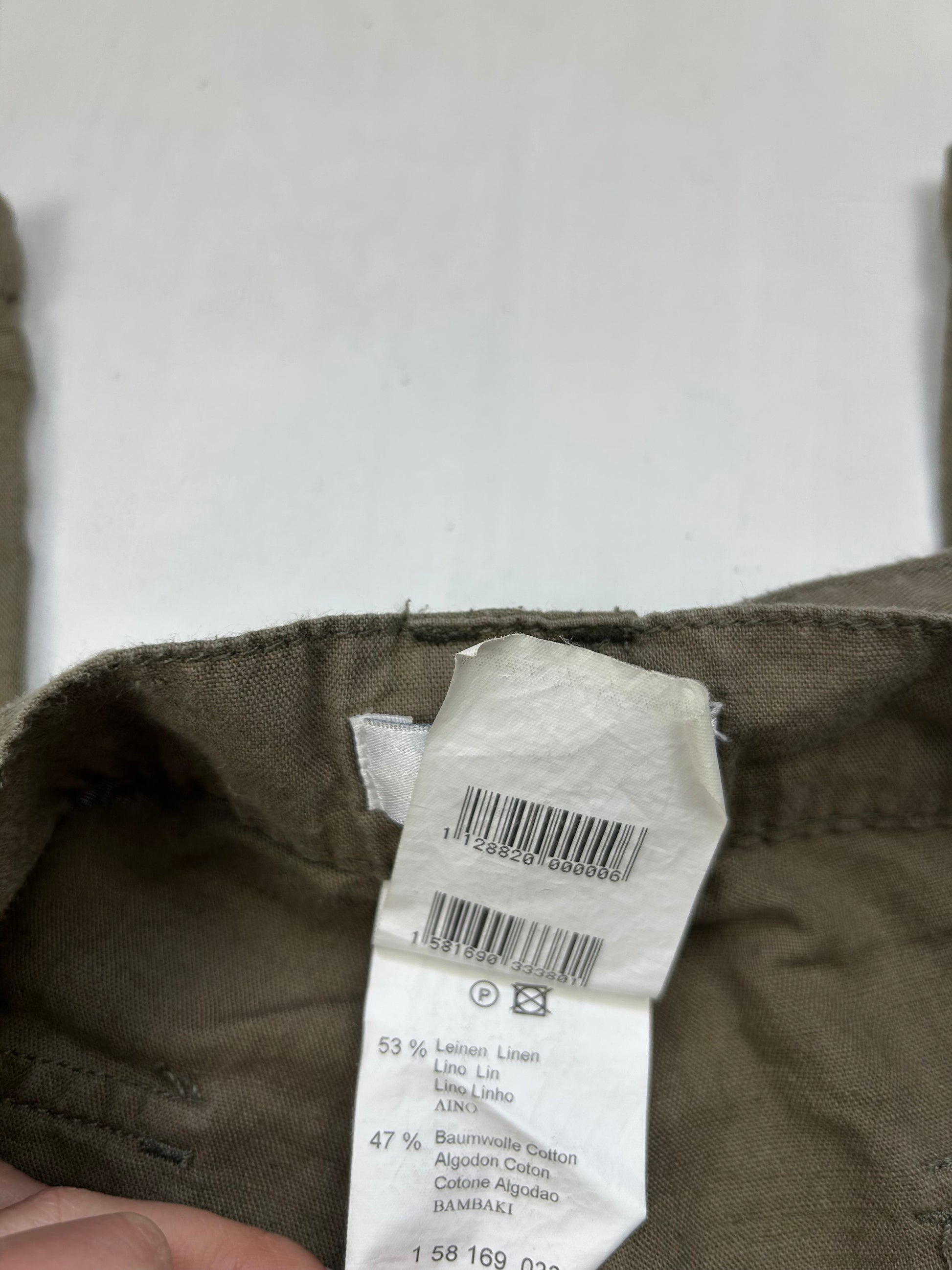 Khaki linen belt baggy pants (S)