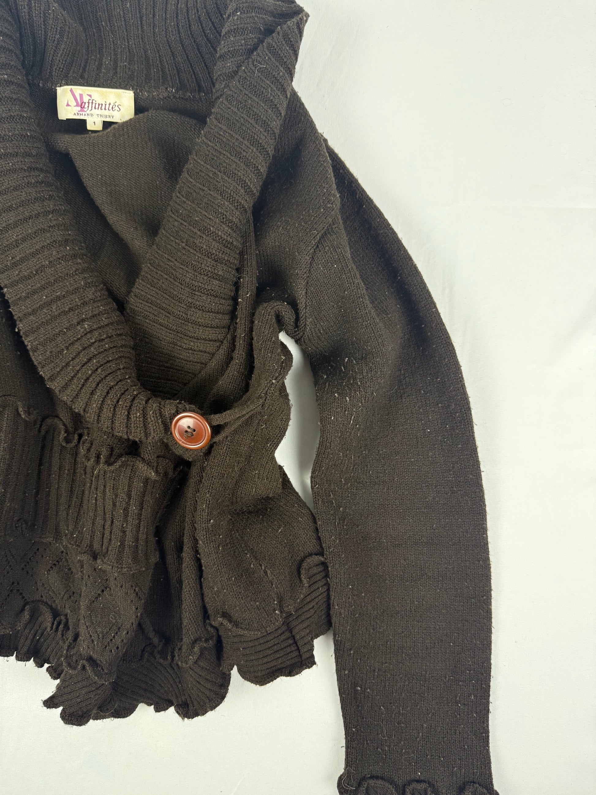 Brown ruffles tie up cardigan jumper (S/M)