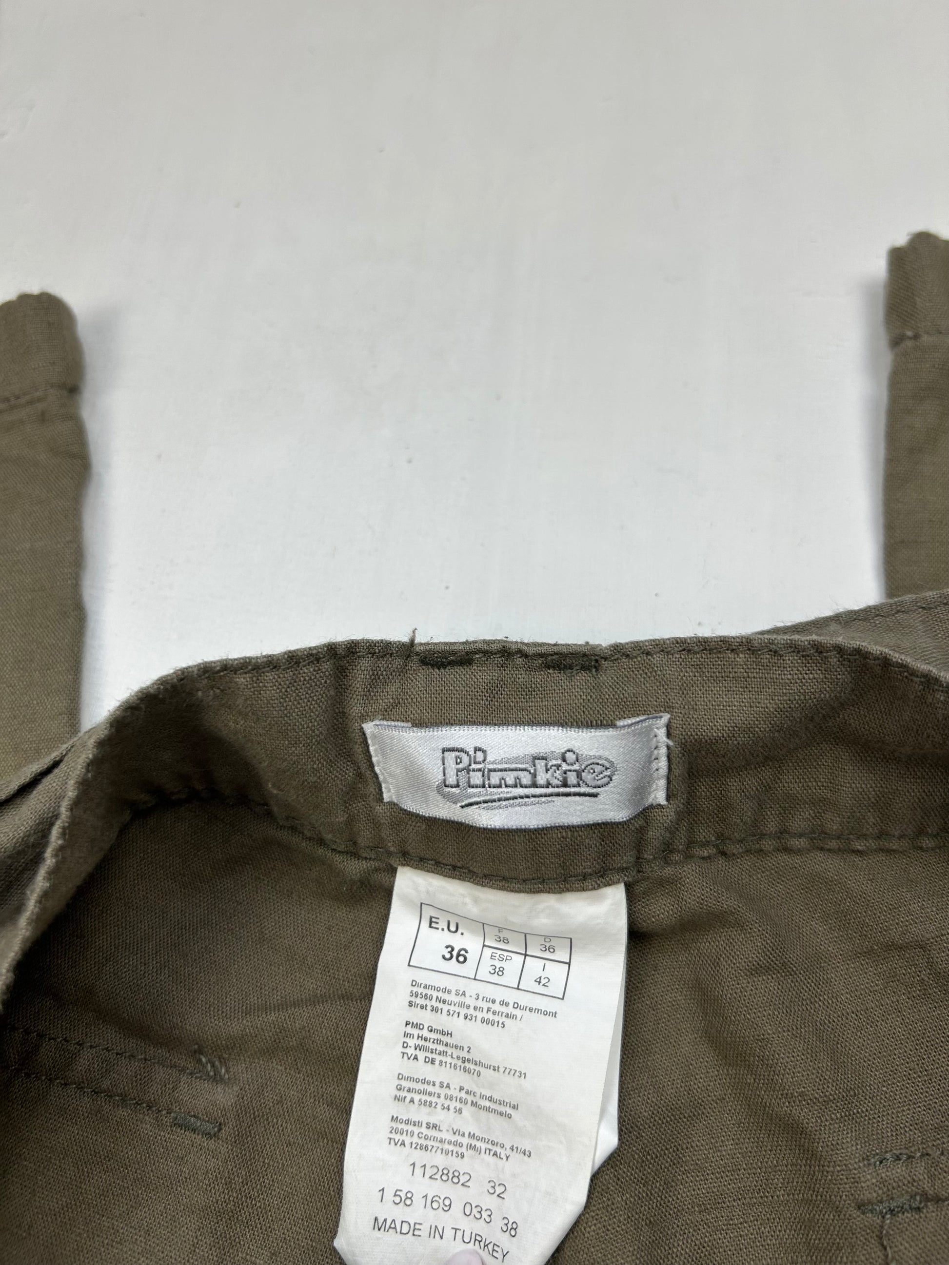 Khaki linen belt baggy pants (S)