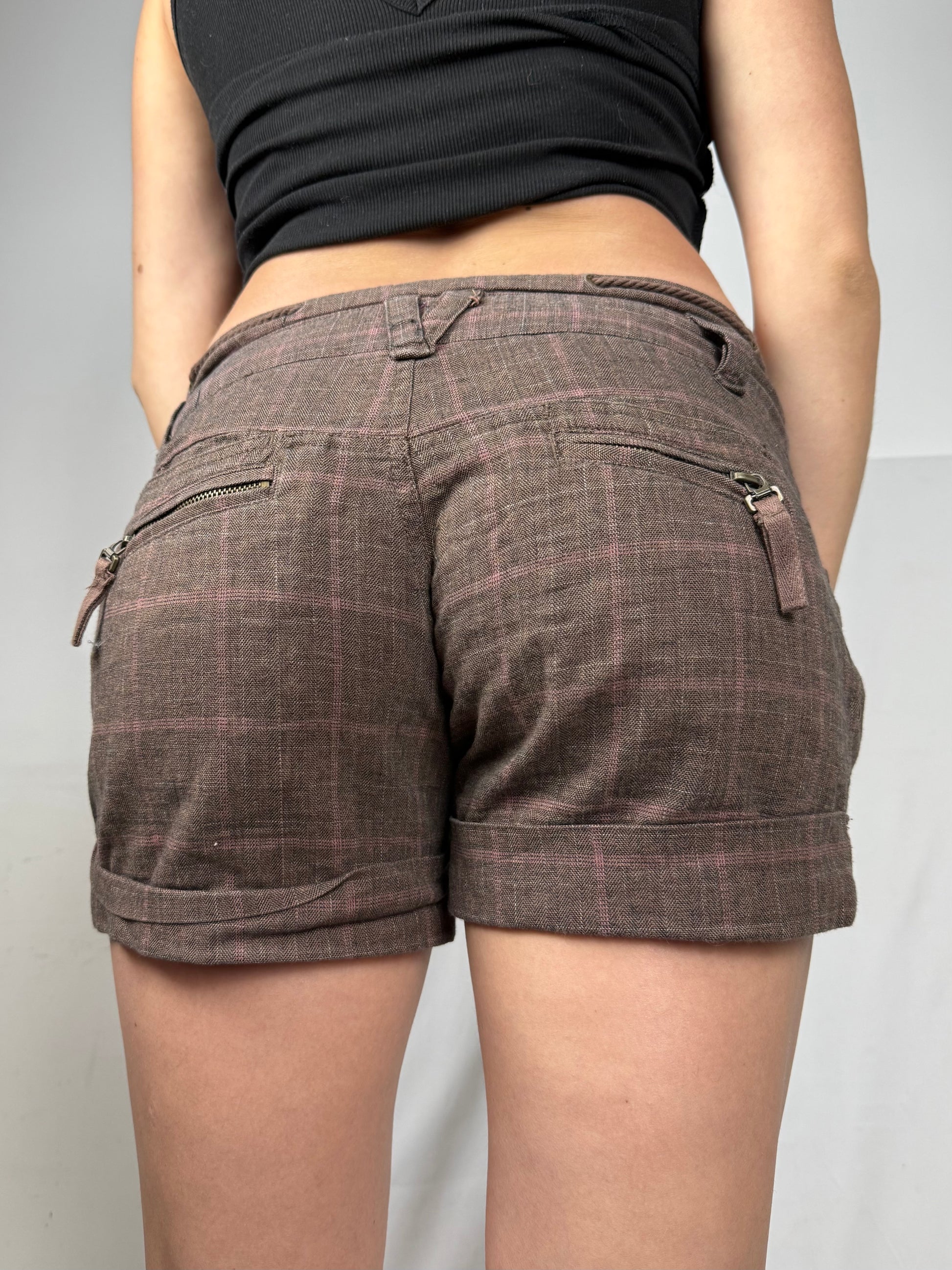 Brown check print low rise mini short (S)