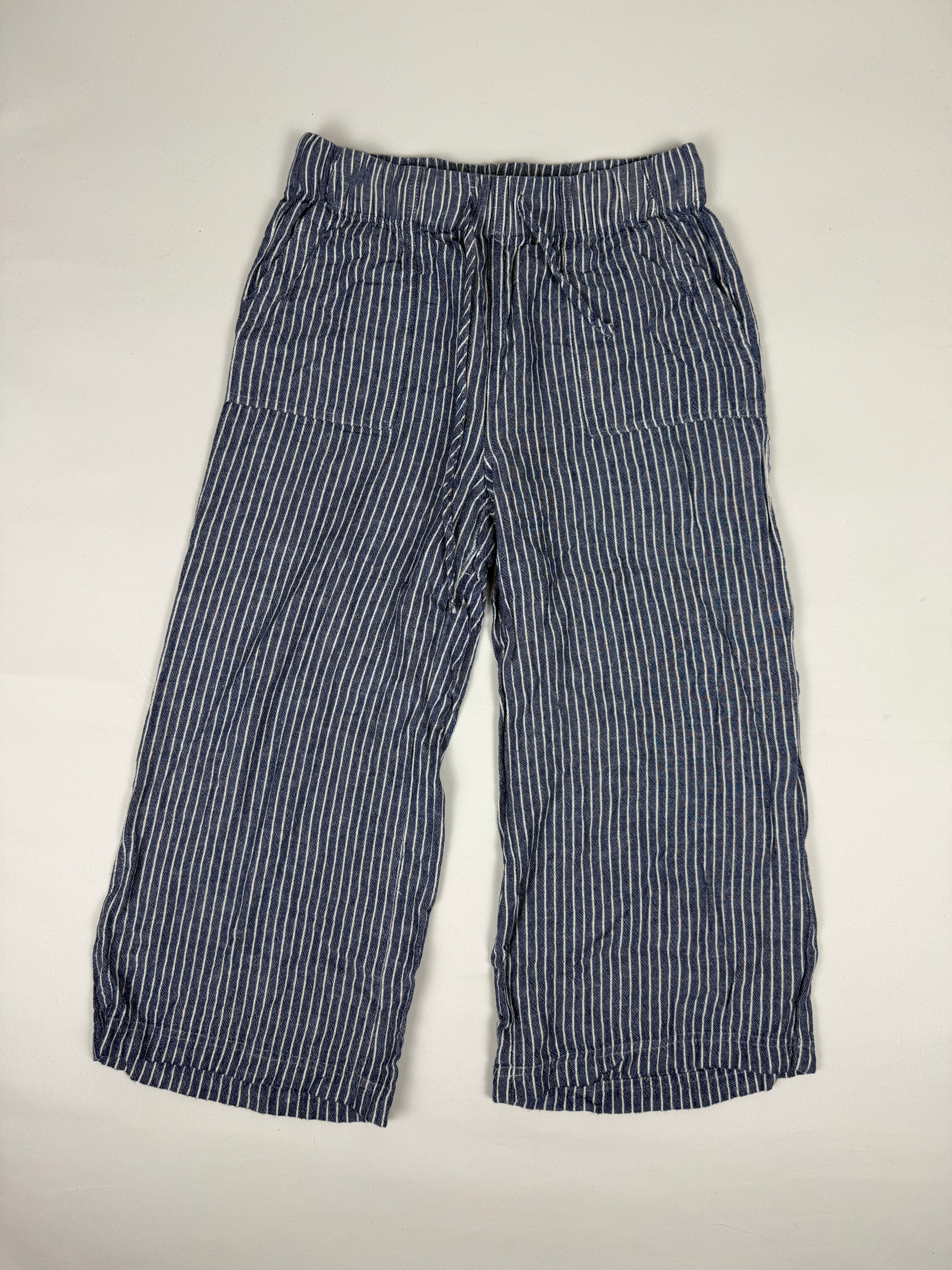 Blue striped cotton capri pants (M)