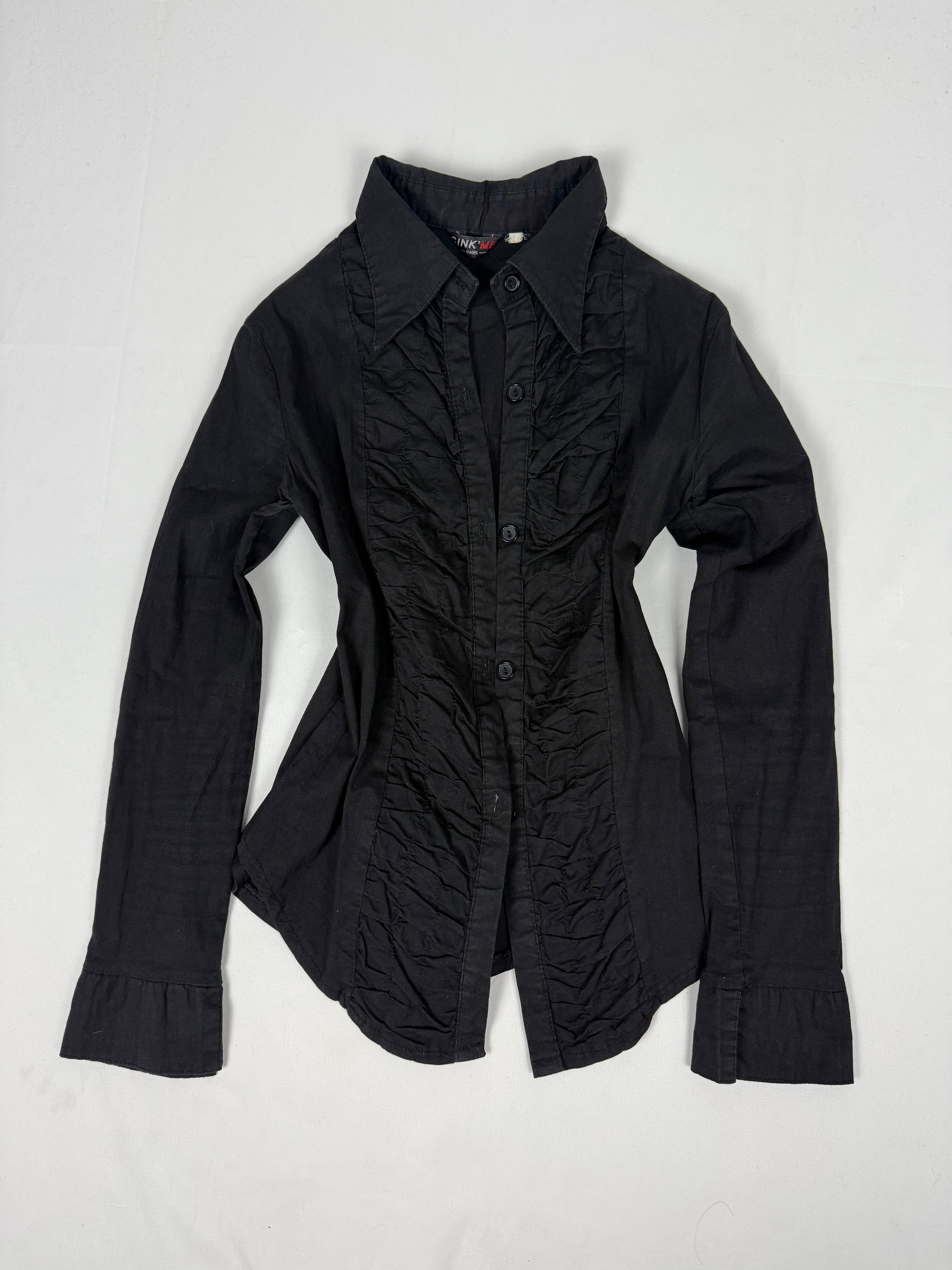 Black ruched tight fit long sleeves shirt (S)