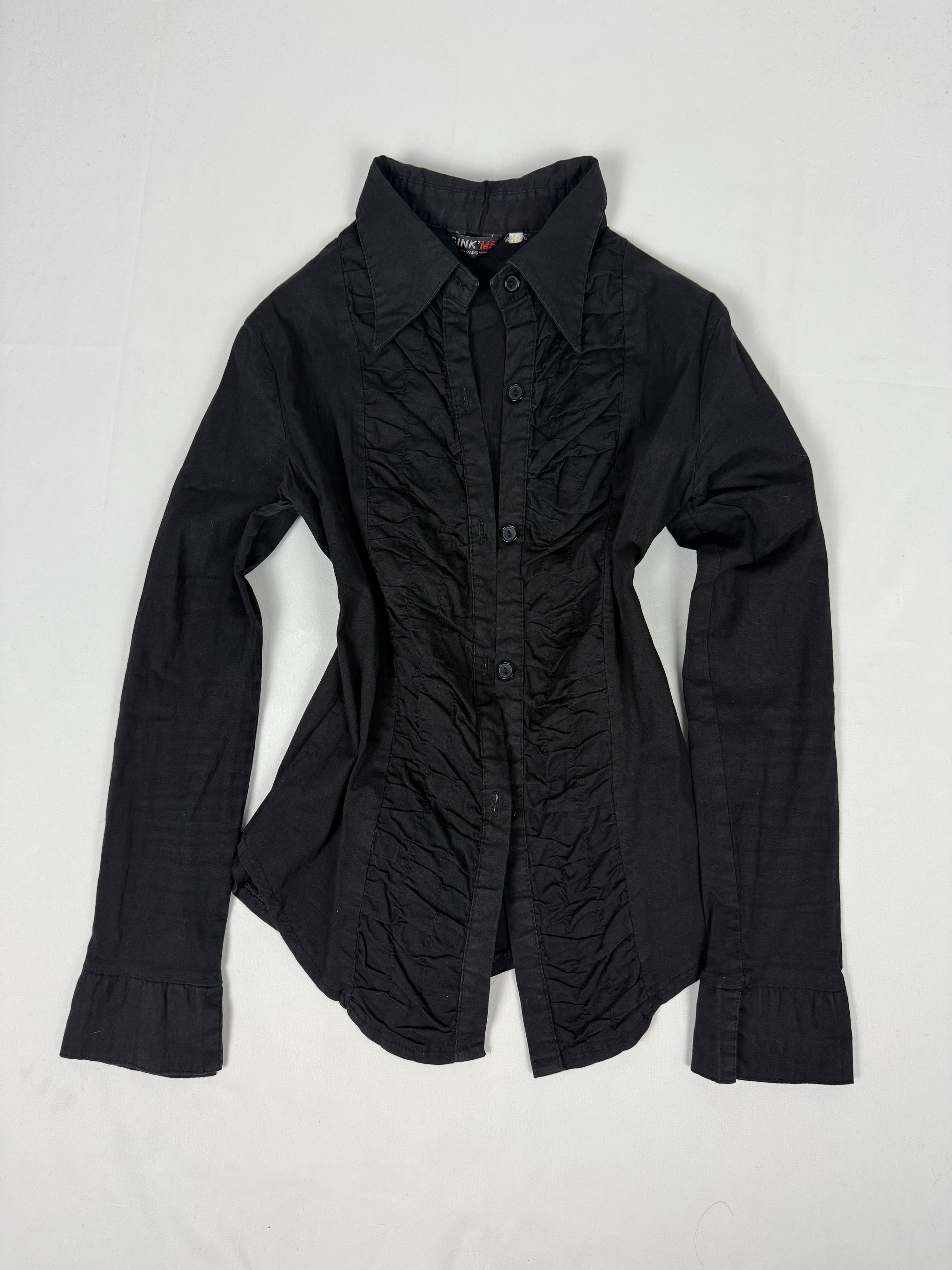 Black ruched tight fit long sleeves shirt (S)
