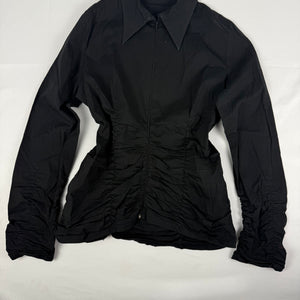 Black cotton ruched zip up tight fit shirt jacket (XL)