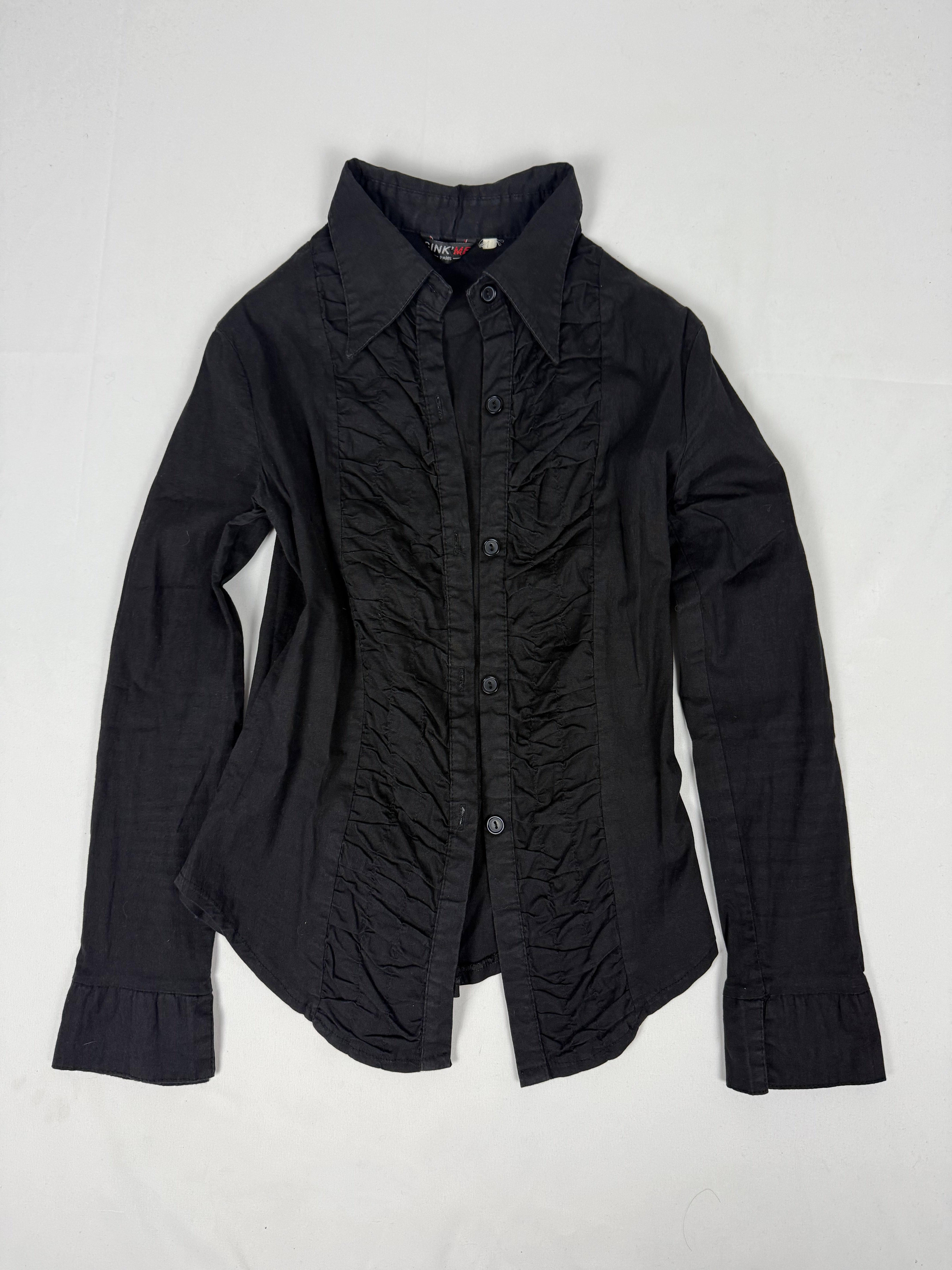 Black ruched tight fit long sleeves shirt (S)