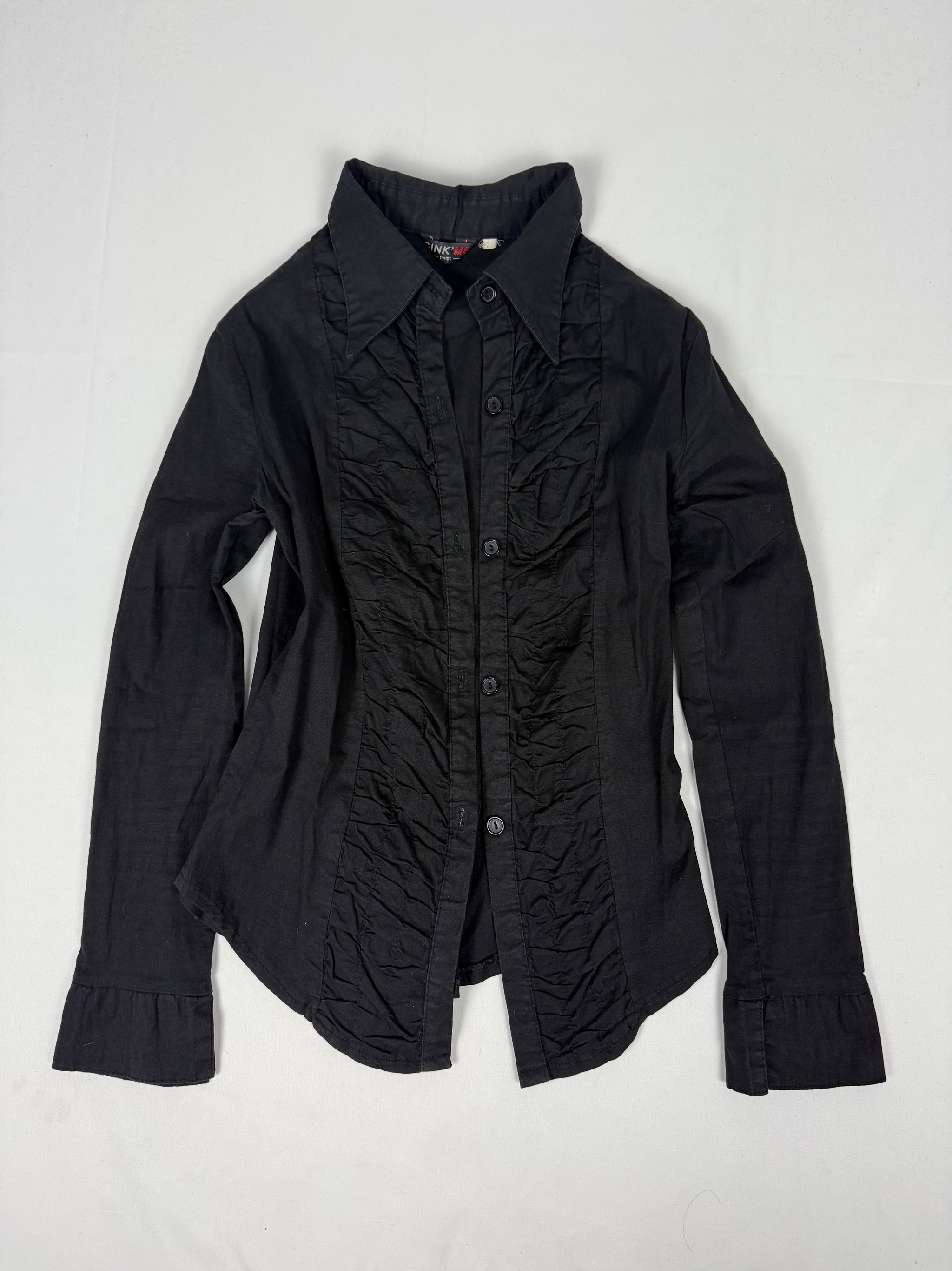 Black ruched tight fit long sleeves shirt (S)