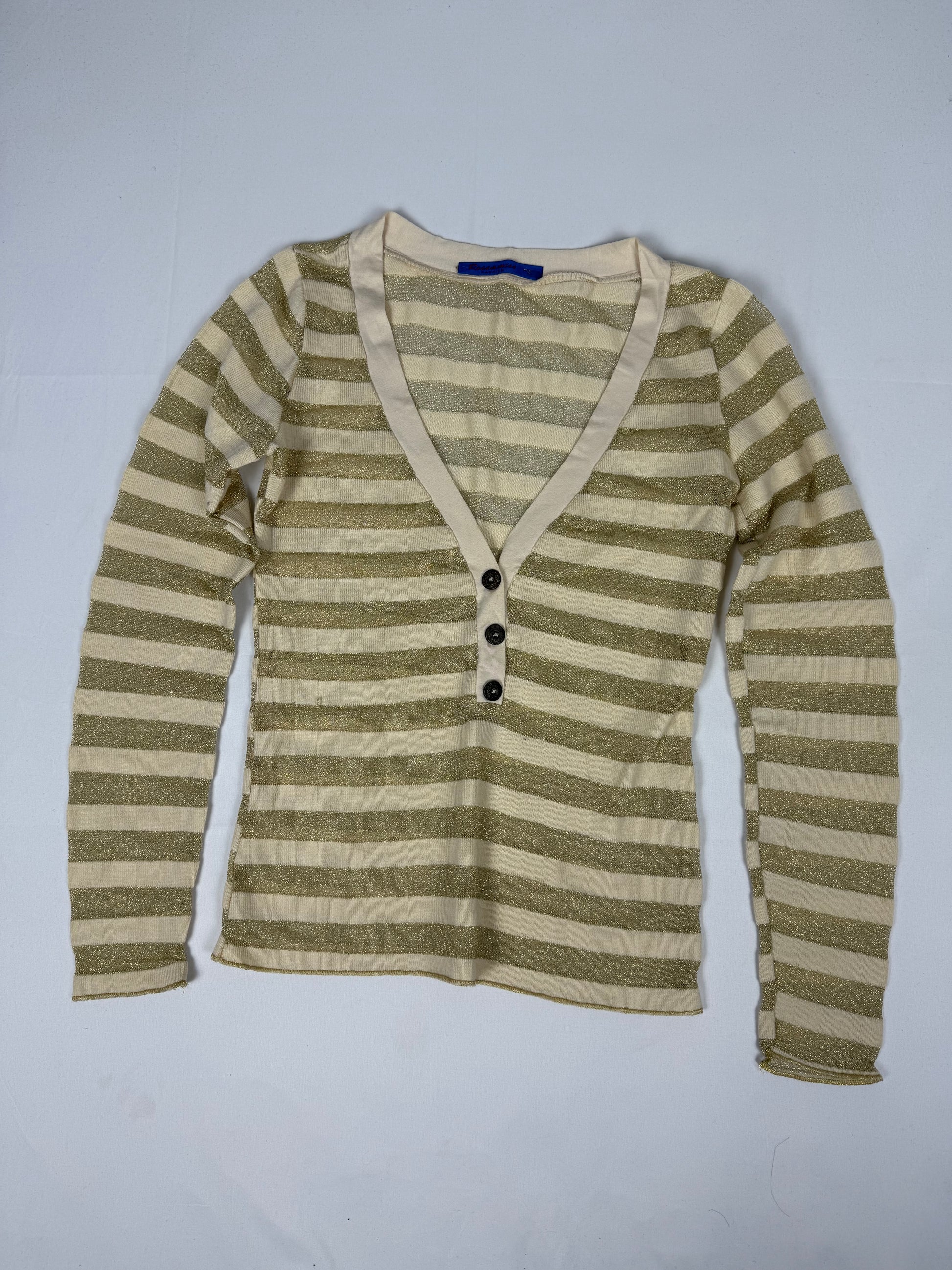 Beige striped tight fit long sleeves top (S/M)