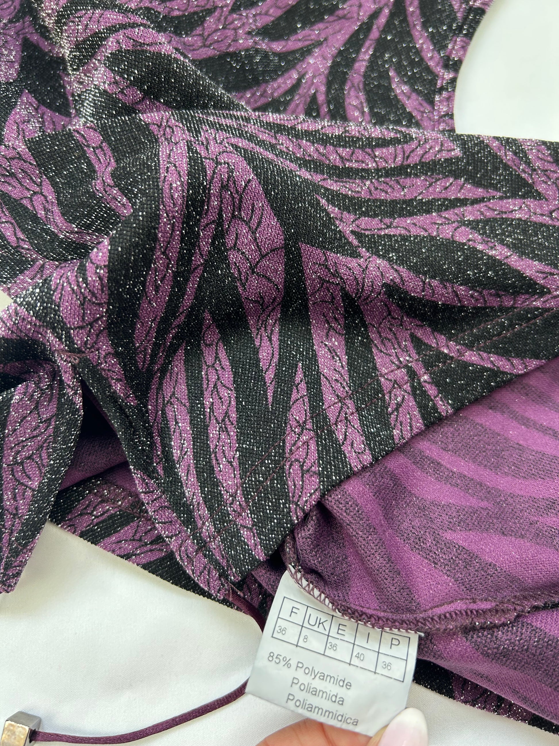 Purple glitters zebra print ruched tank top (S)