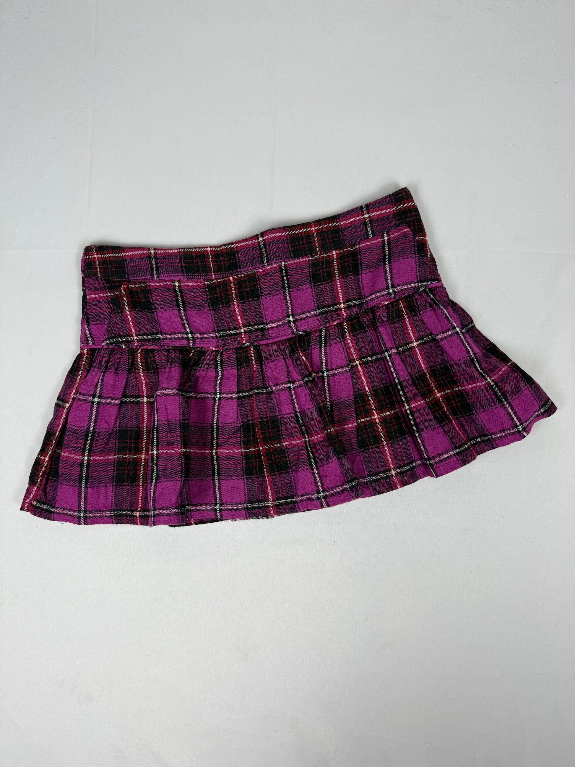 Purple low rise check print pleated mini skirt (M)