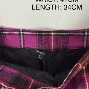Purple low rise check print pleated mini skirt (M)