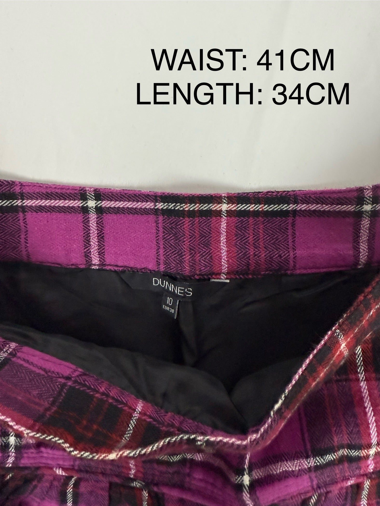 Purple low rise check print pleated mini skirt (M)