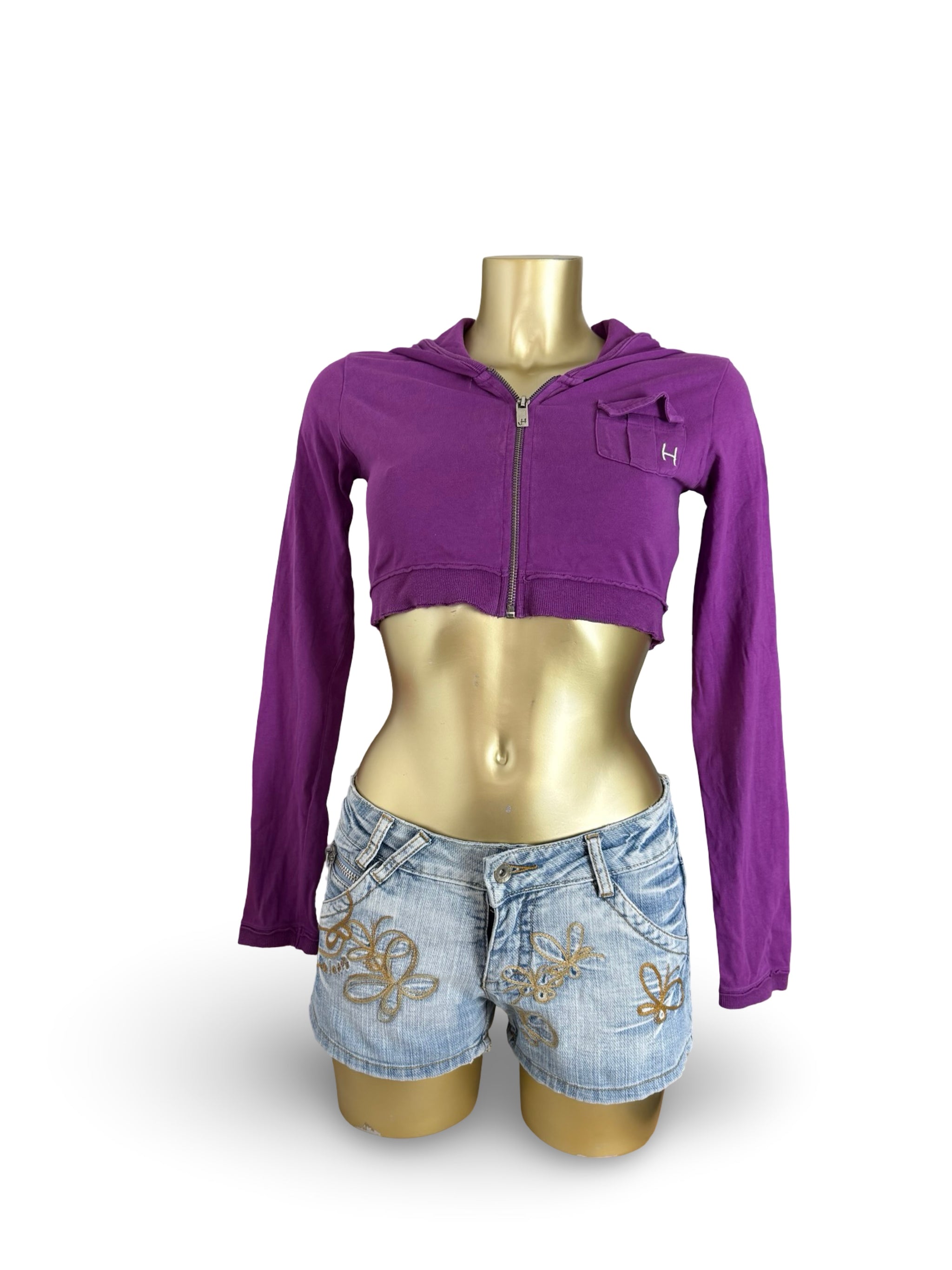 Purple zip up hooded long sleeves top (S/M)